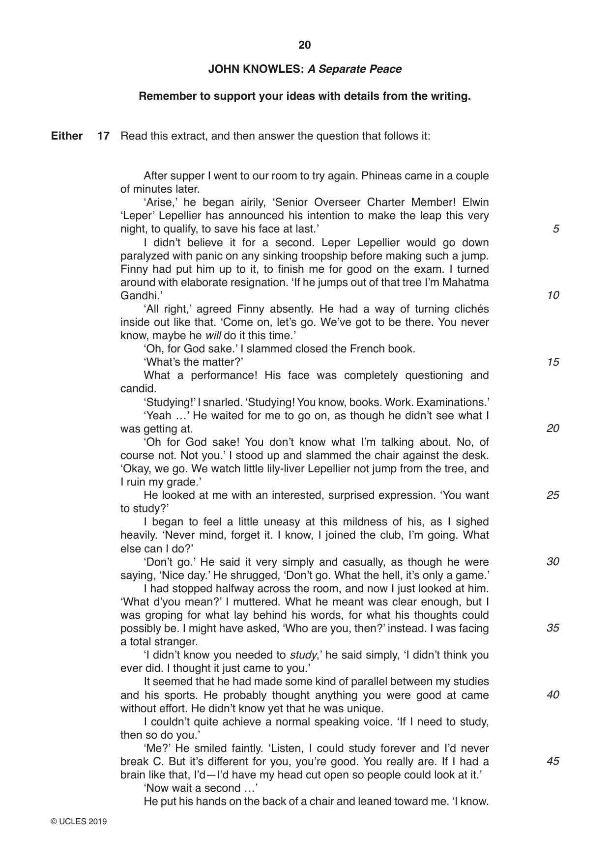 Cambridge IGCSE English - Literature 0486 2019 Feb/March Paper 1 · Variant 2 question paper, page 20 of 28