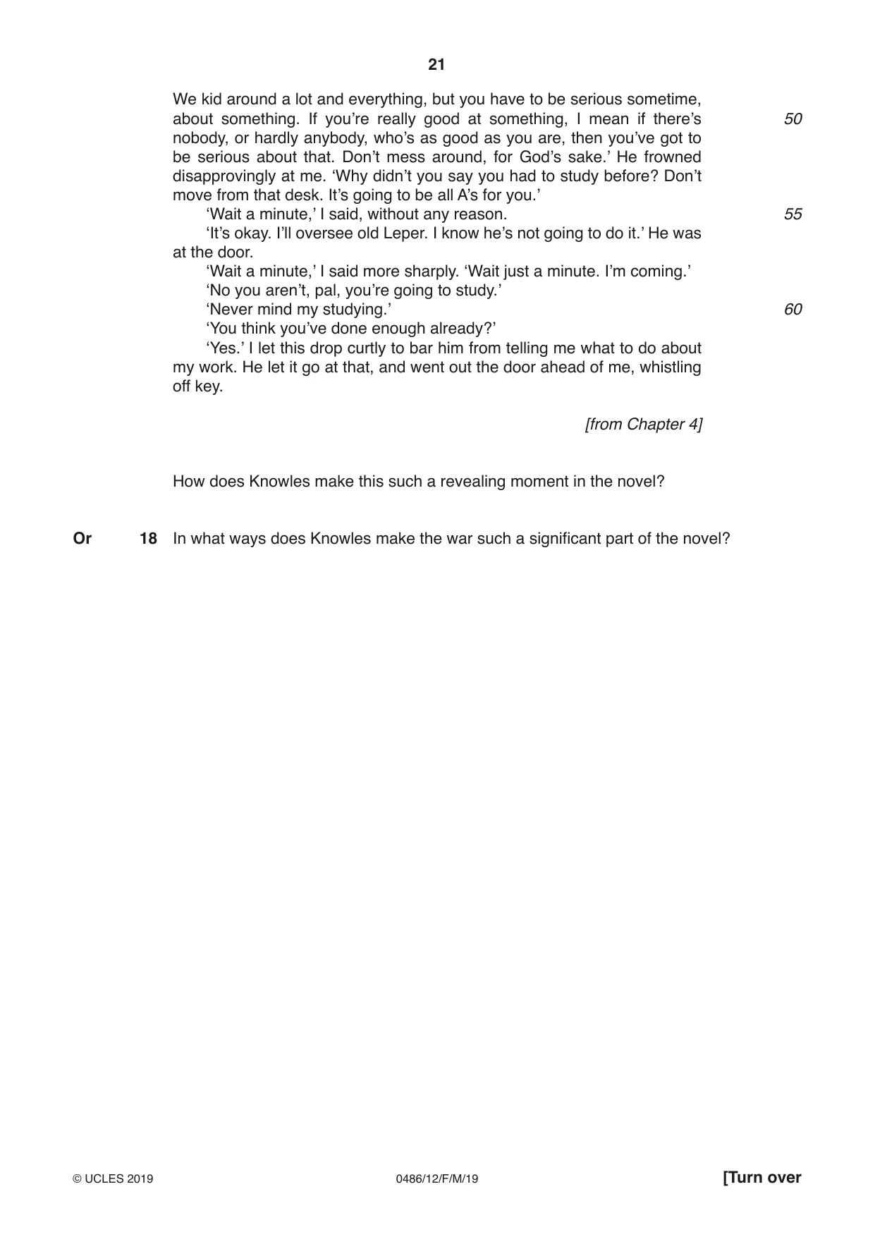 Cambridge IGCSE English - Literature 0486 2019 Feb/March Paper 1 · Variant 2 question paper, page 21 of 28
