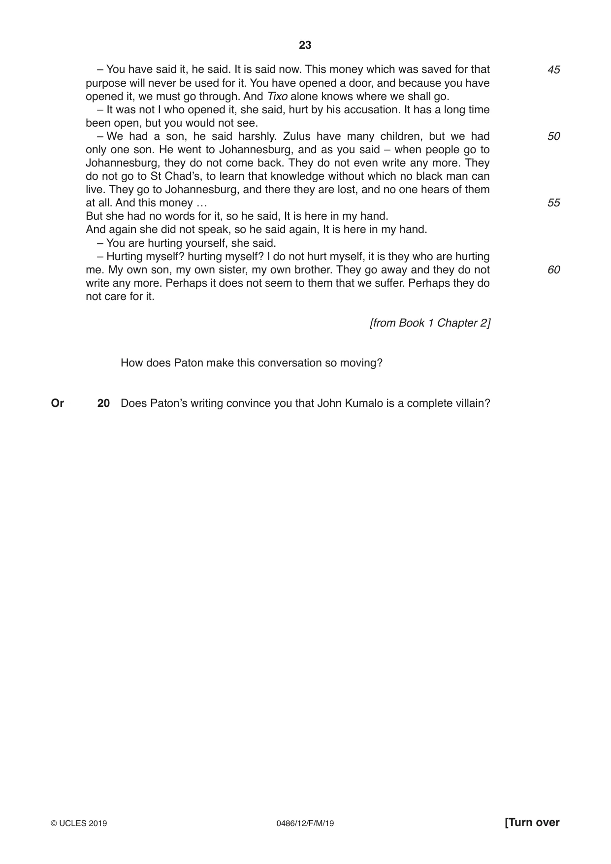 Cambridge IGCSE English - Literature 0486 2019 Feb/March Paper 1 · Variant 2 question paper, page 23 of 28