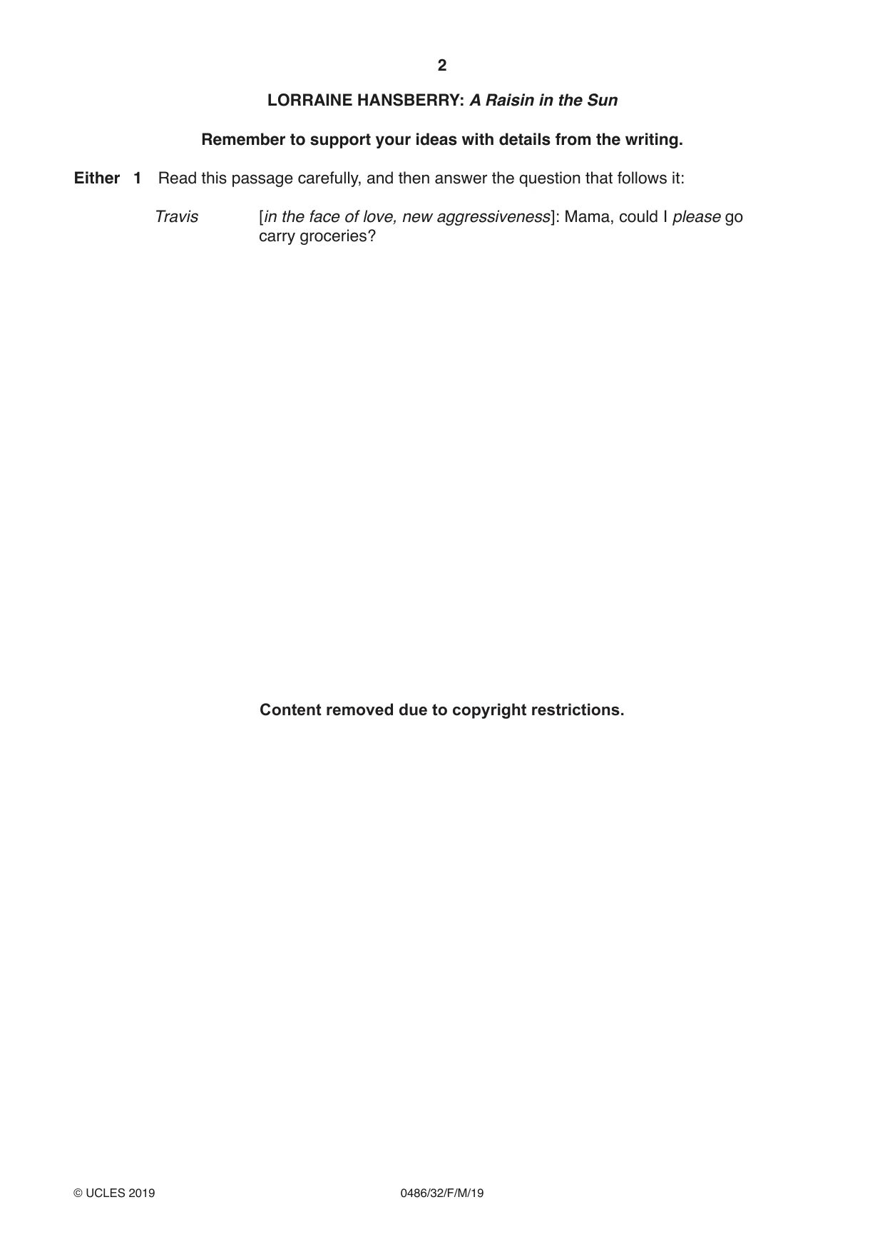 Cambridge IGCSE English - Literature 0486 2019 Feb/March Paper 3 · Variant 2 question paper, page 2 of 12