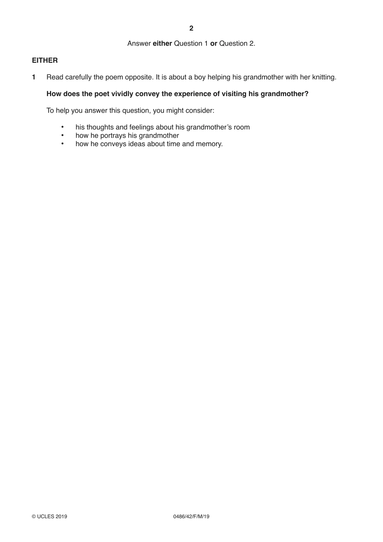 Cambridge IGCSE English - Literature 0486 2019 Feb/March Paper 4 · Variant 2 question paper, page 2 of 8
