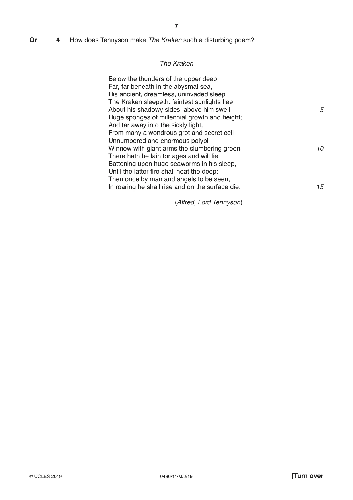 Cambridge IGCSE English - Literature 0486 2019 May/June Paper 1 · Variant 1 question paper, page 7 of 28
