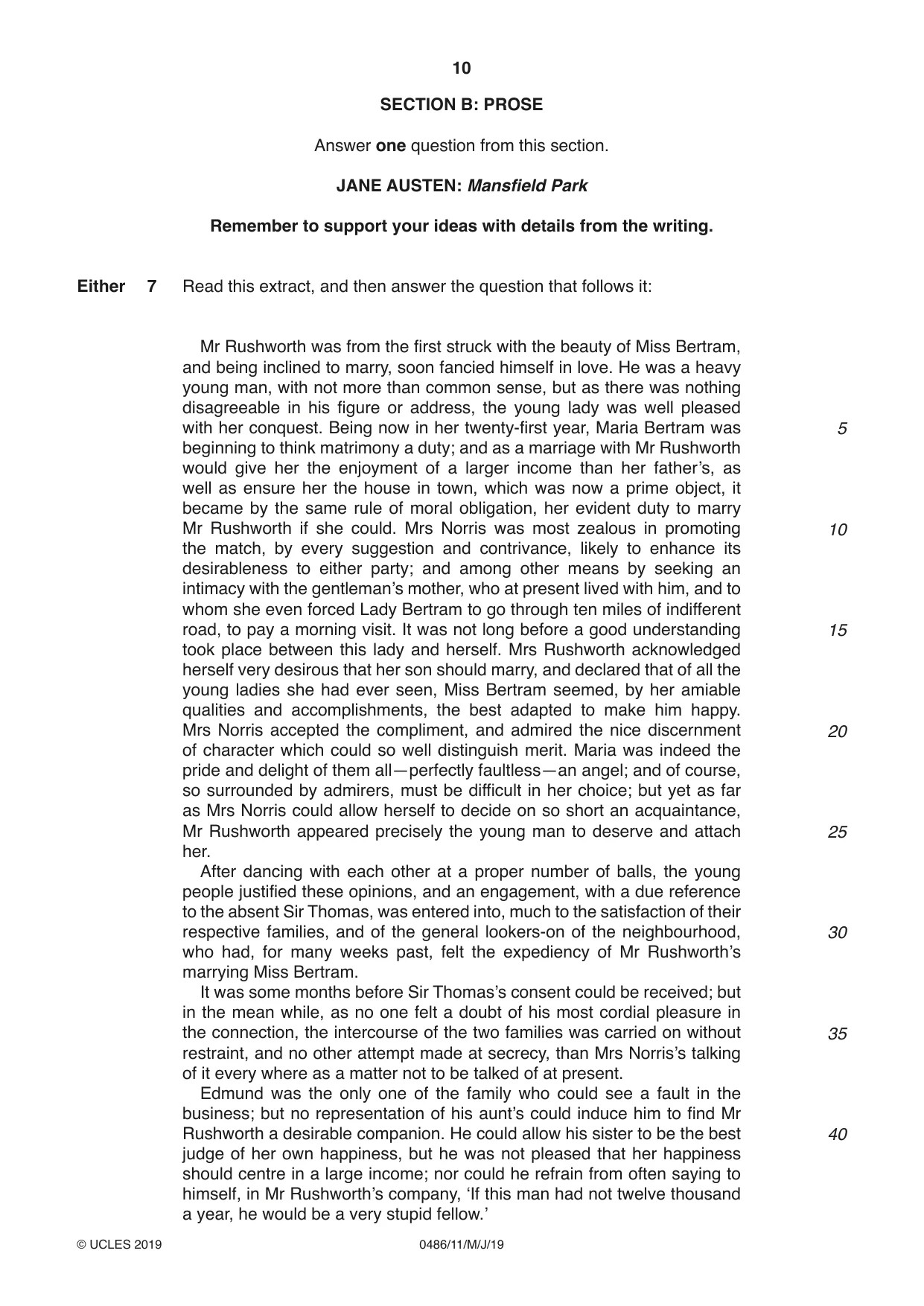 Cambridge IGCSE English - Literature 0486 2019 May/June Paper 1 · Variant 1 question paper, page 10 of 28