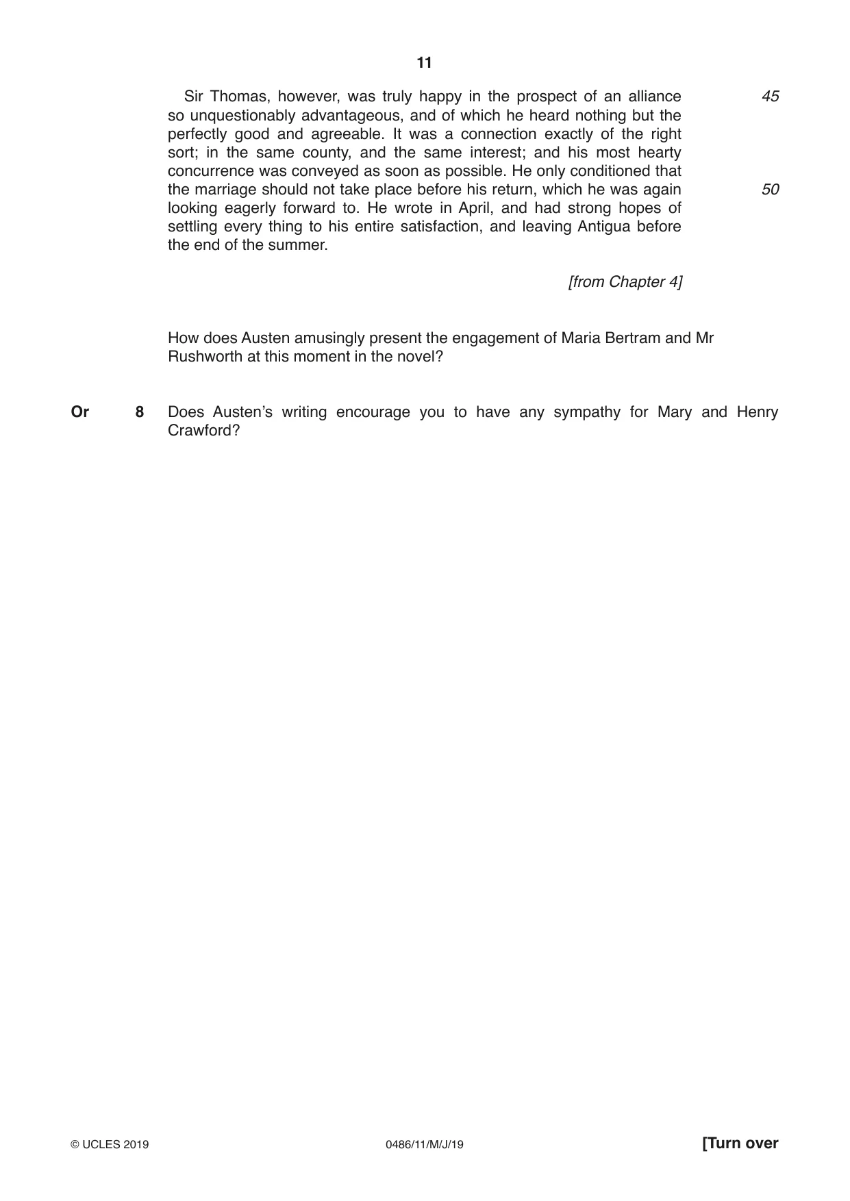 Cambridge IGCSE English - Literature 0486 2019 May/June Paper 1 · Variant 1 question paper, page 11 of 28