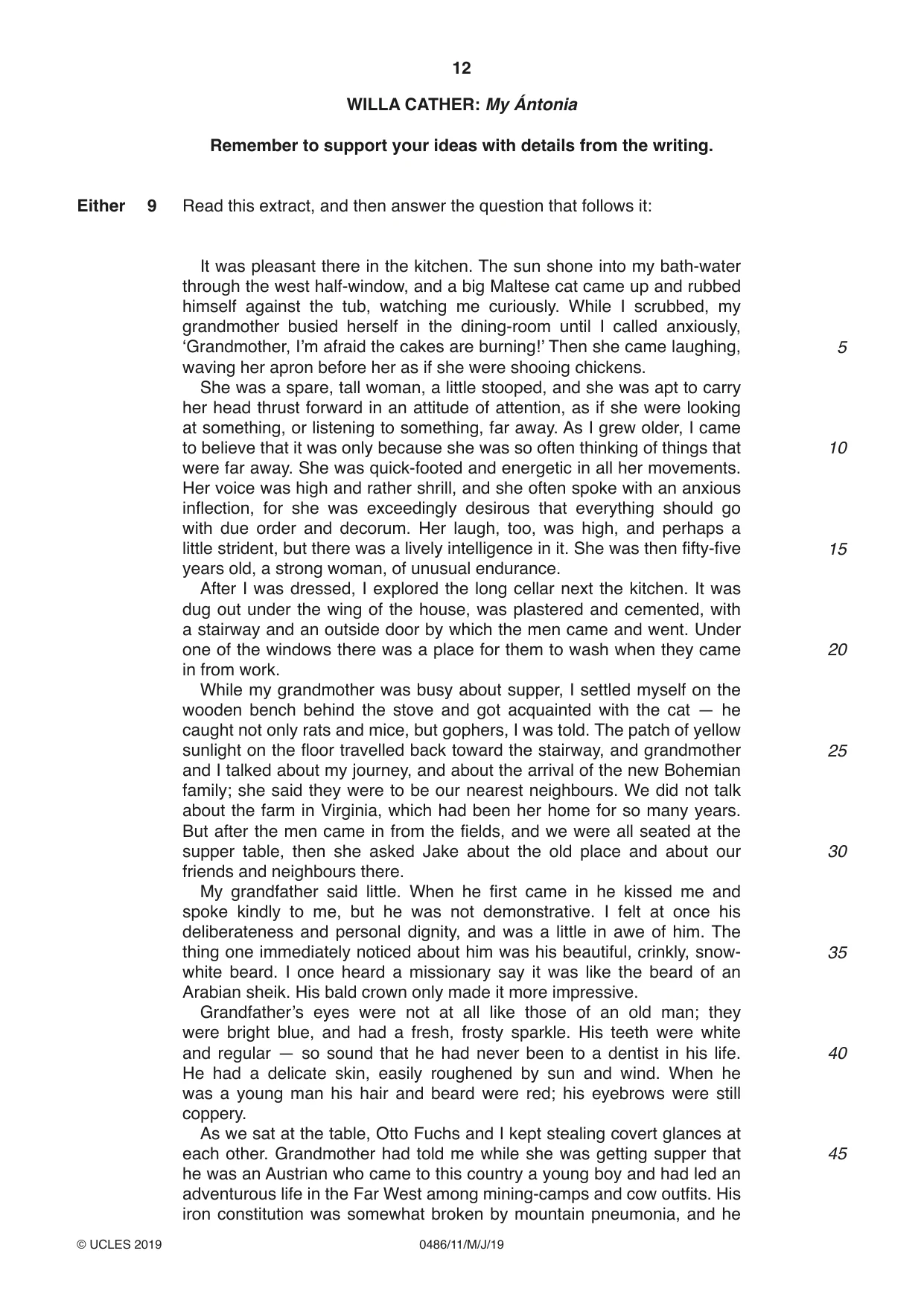 Cambridge IGCSE English - Literature 0486 2019 May/June Paper 1 · Variant 1 question paper, page 12 of 28