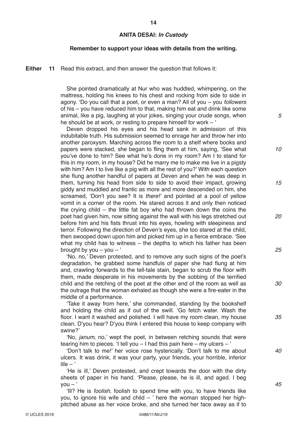 Cambridge IGCSE English - Literature 0486 2019 May/June Paper 1 · Variant 1 question paper, page 14 of 28