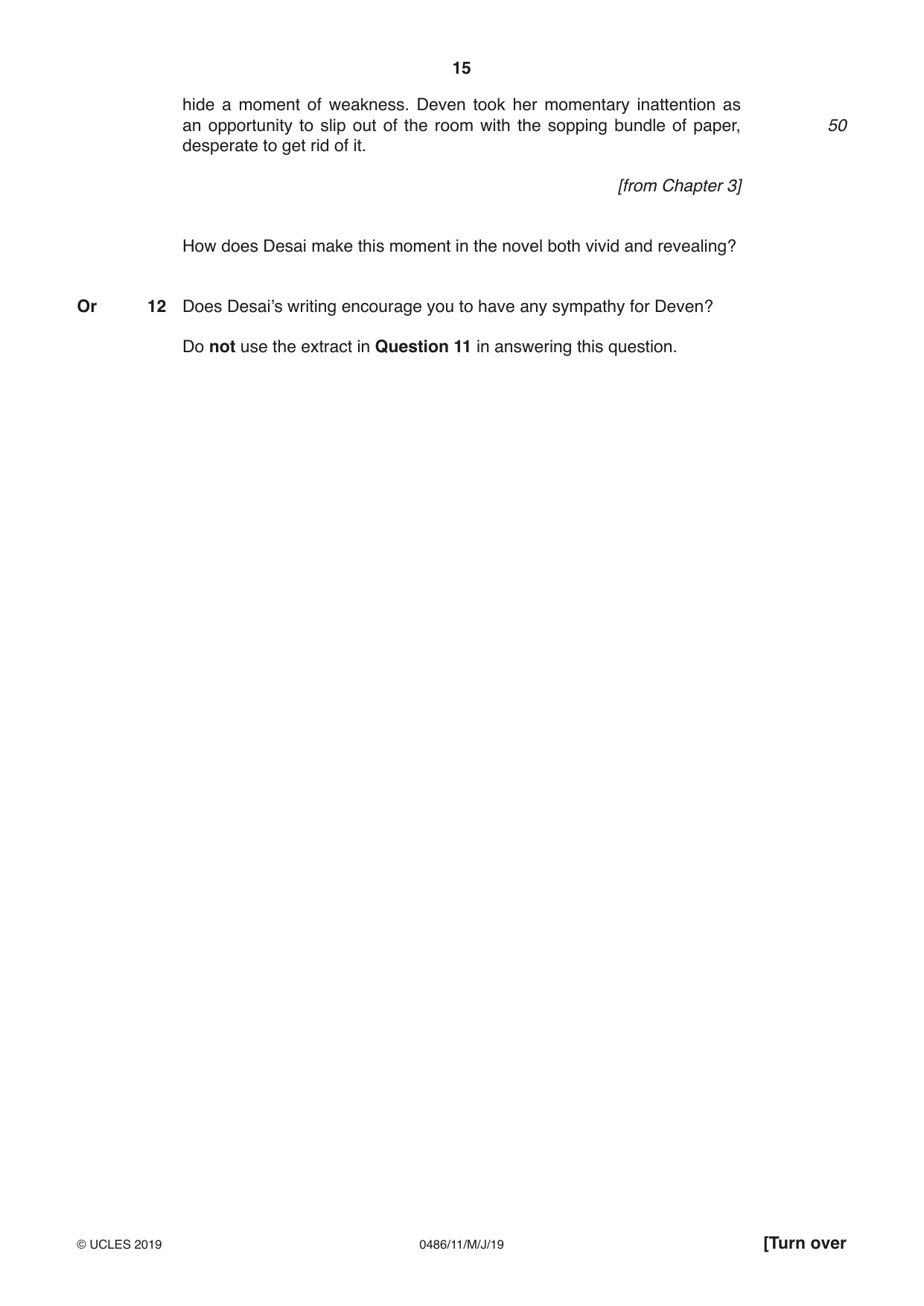 Cambridge IGCSE English - Literature 0486 2019 May/June Paper 1 · Variant 1 question paper, page 15 of 28