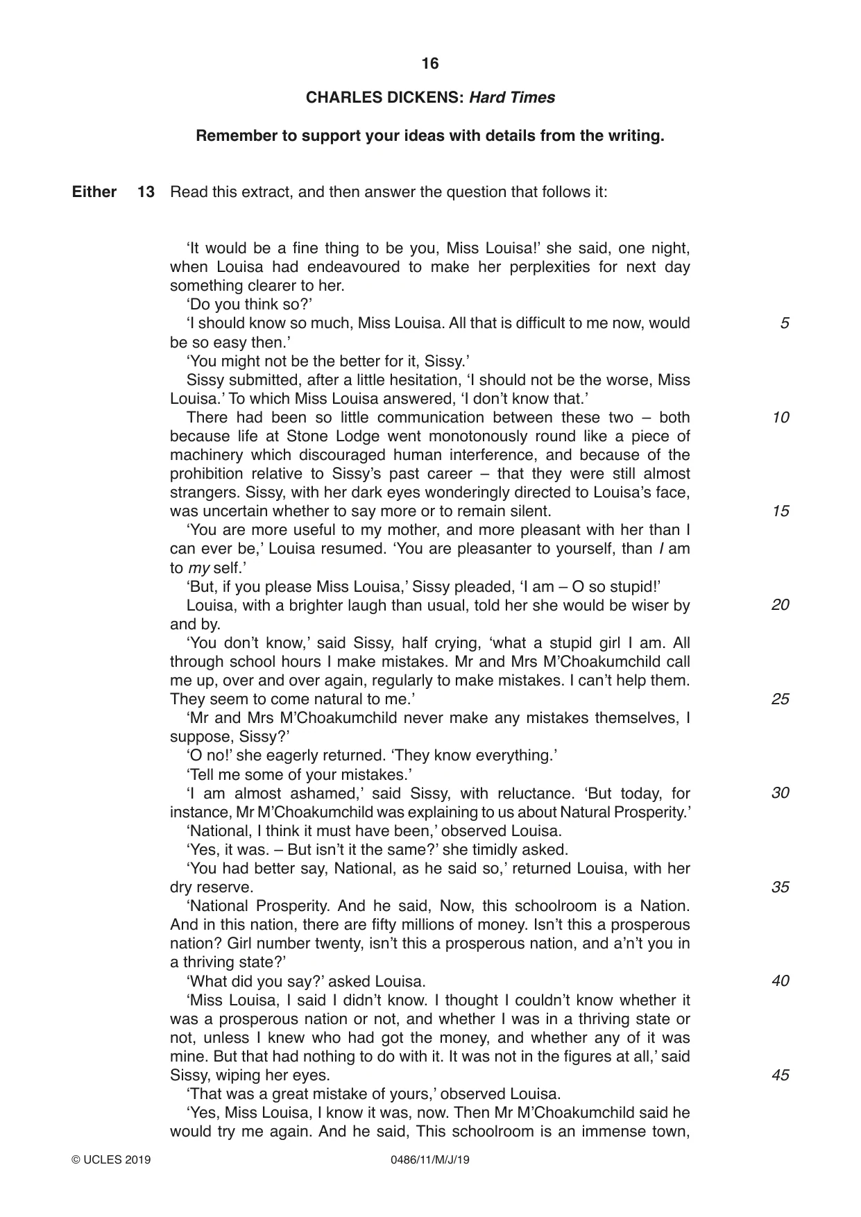 Cambridge IGCSE English - Literature 0486 2019 May/June Paper 1 · Variant 1 question paper, page 16 of 28