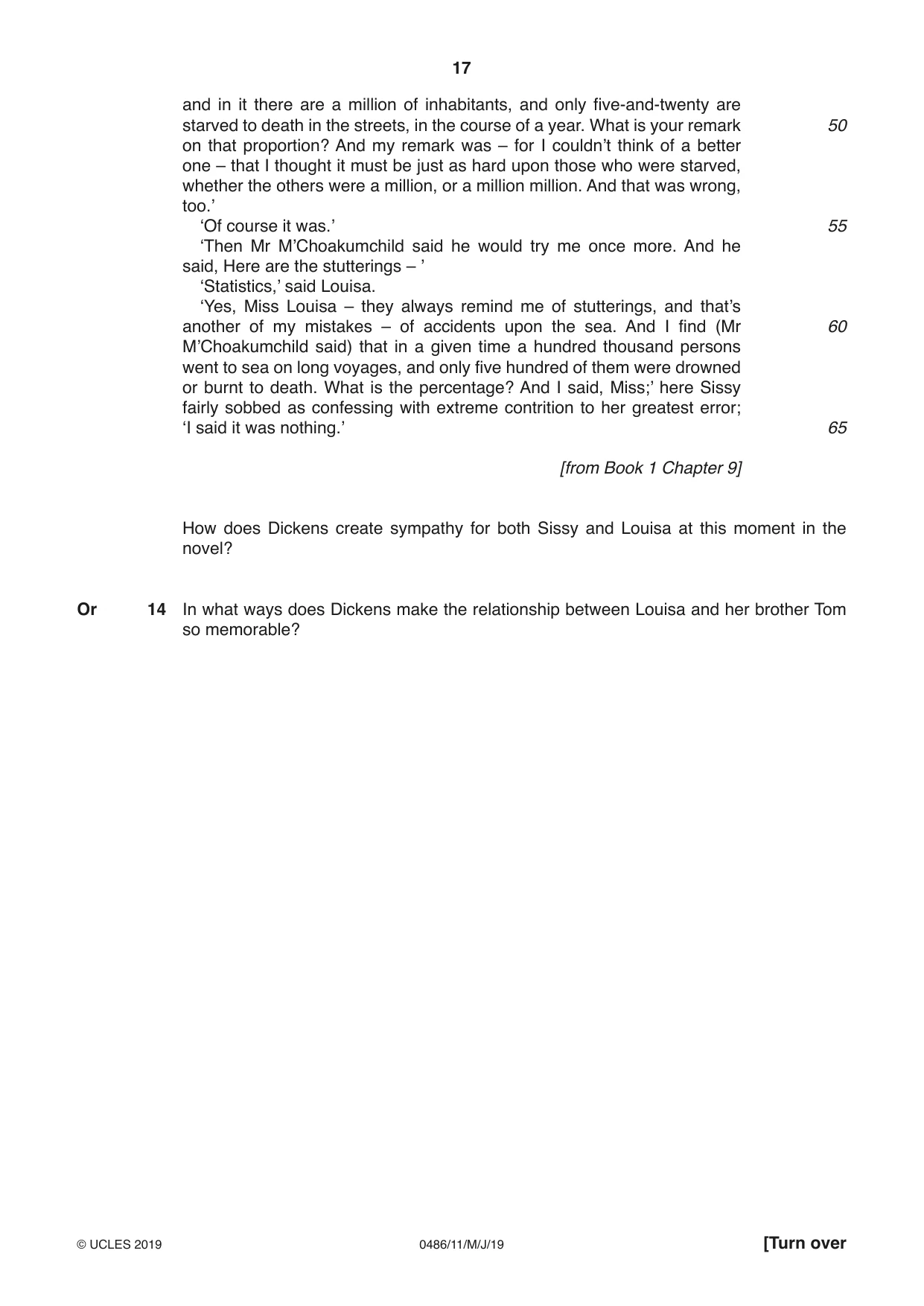 Cambridge IGCSE English - Literature 0486 2019 May/June Paper 1 · Variant 1 question paper, page 17 of 28