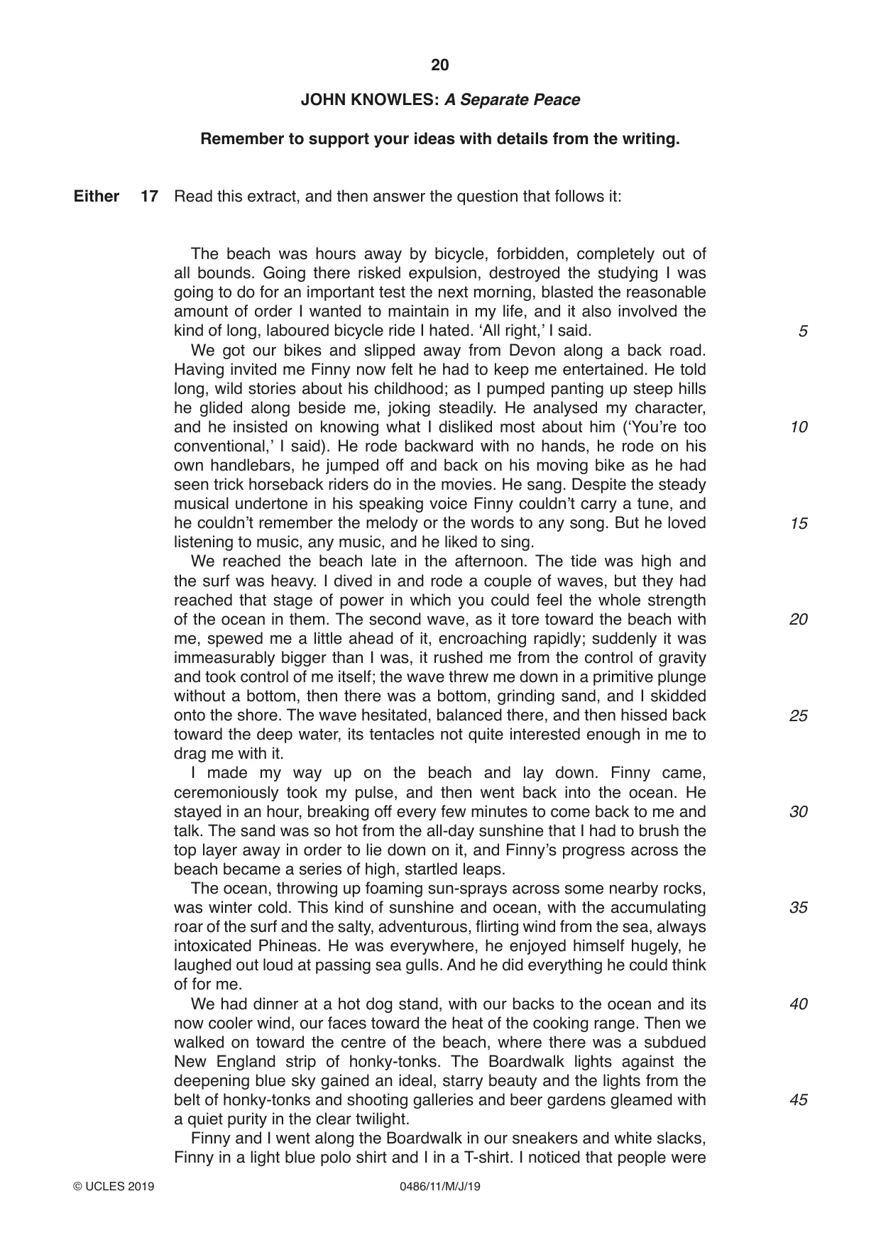 Cambridge IGCSE English - Literature 0486 2019 May/June Paper 1 · Variant 1 question paper, page 20 of 28