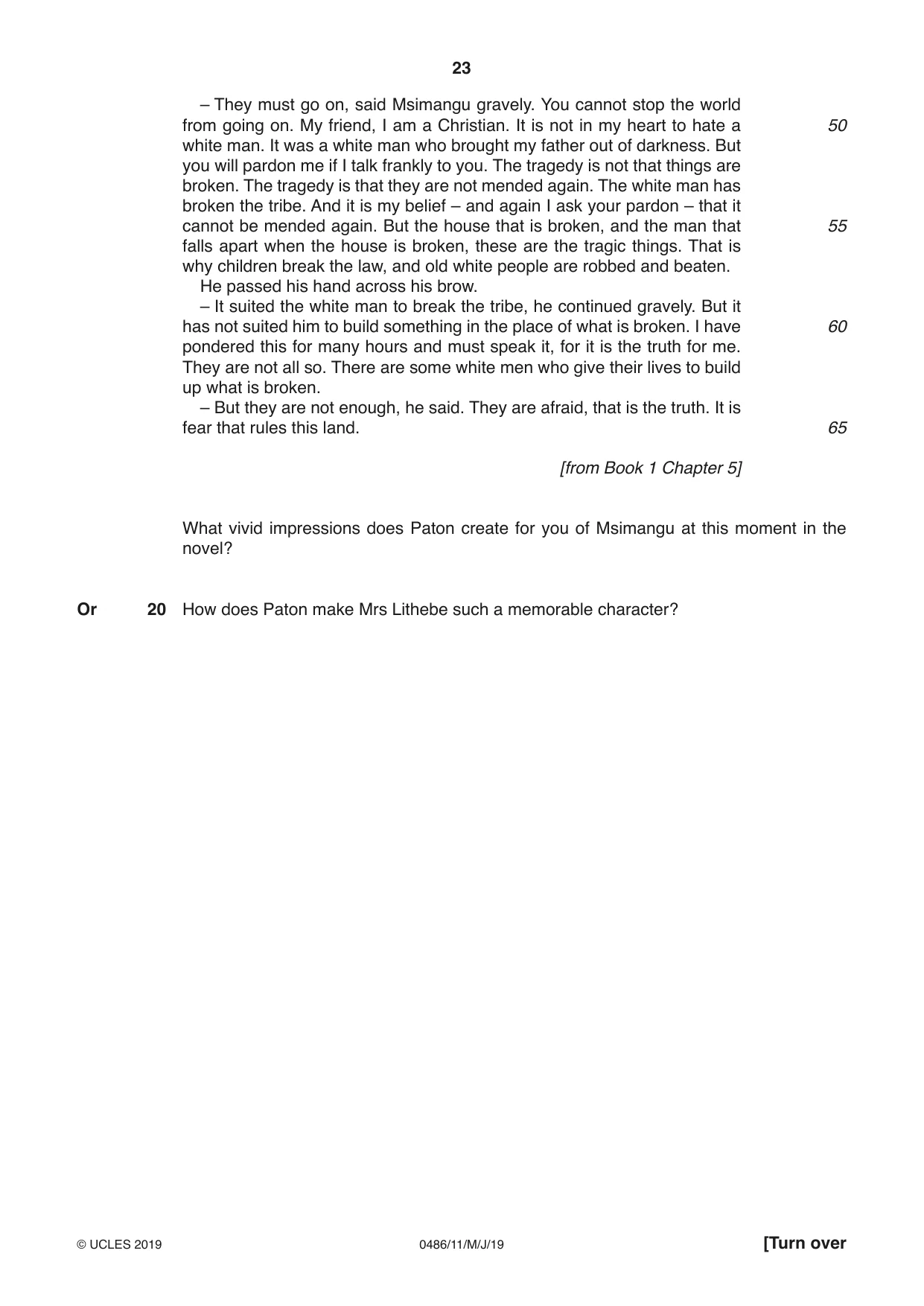 Cambridge IGCSE English - Literature 0486 2019 May/June Paper 1 · Variant 1 question paper, page 23 of 28