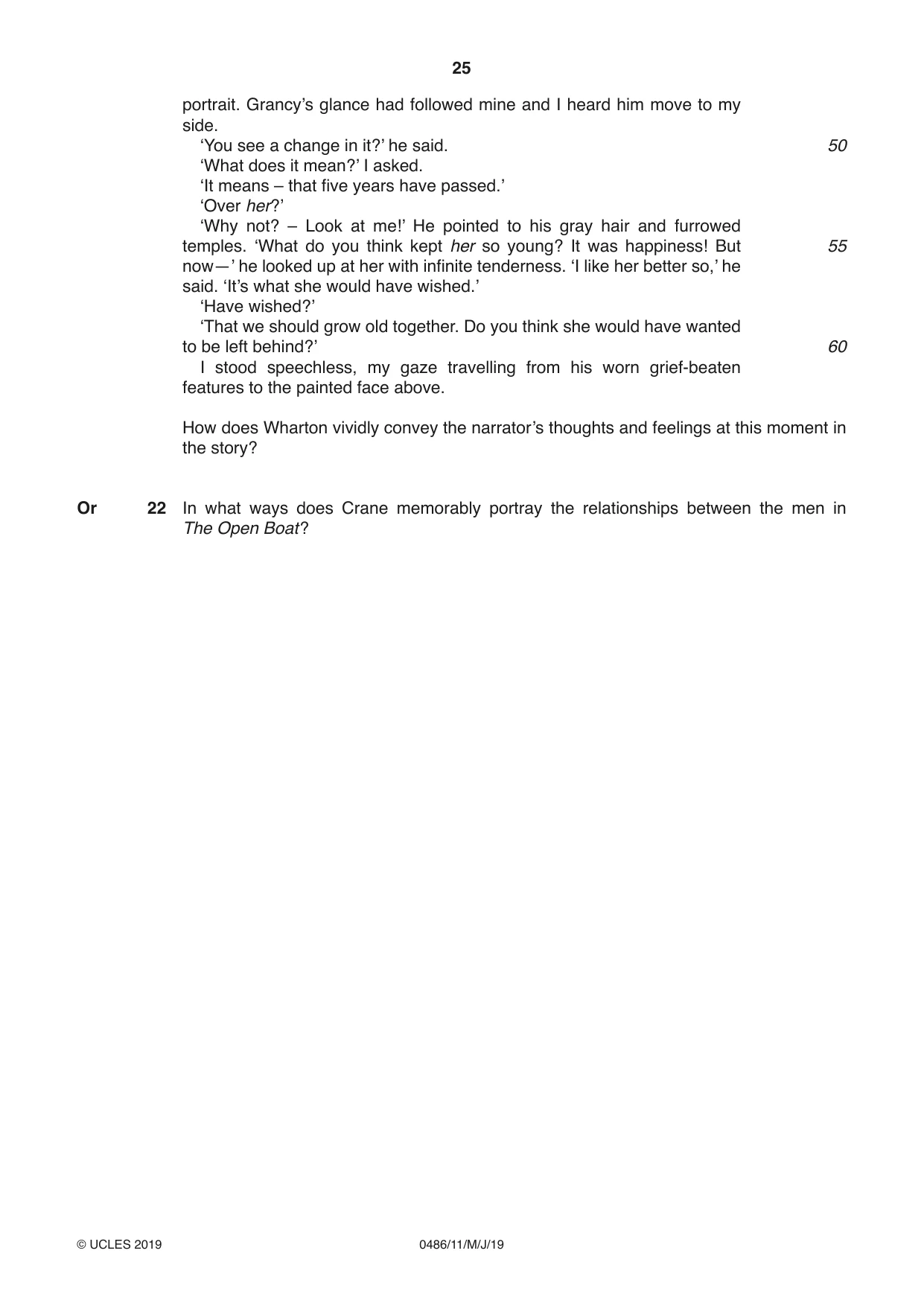 Cambridge IGCSE English - Literature 0486 2019 May/June Paper 1 · Variant 1 question paper, page 25 of 28