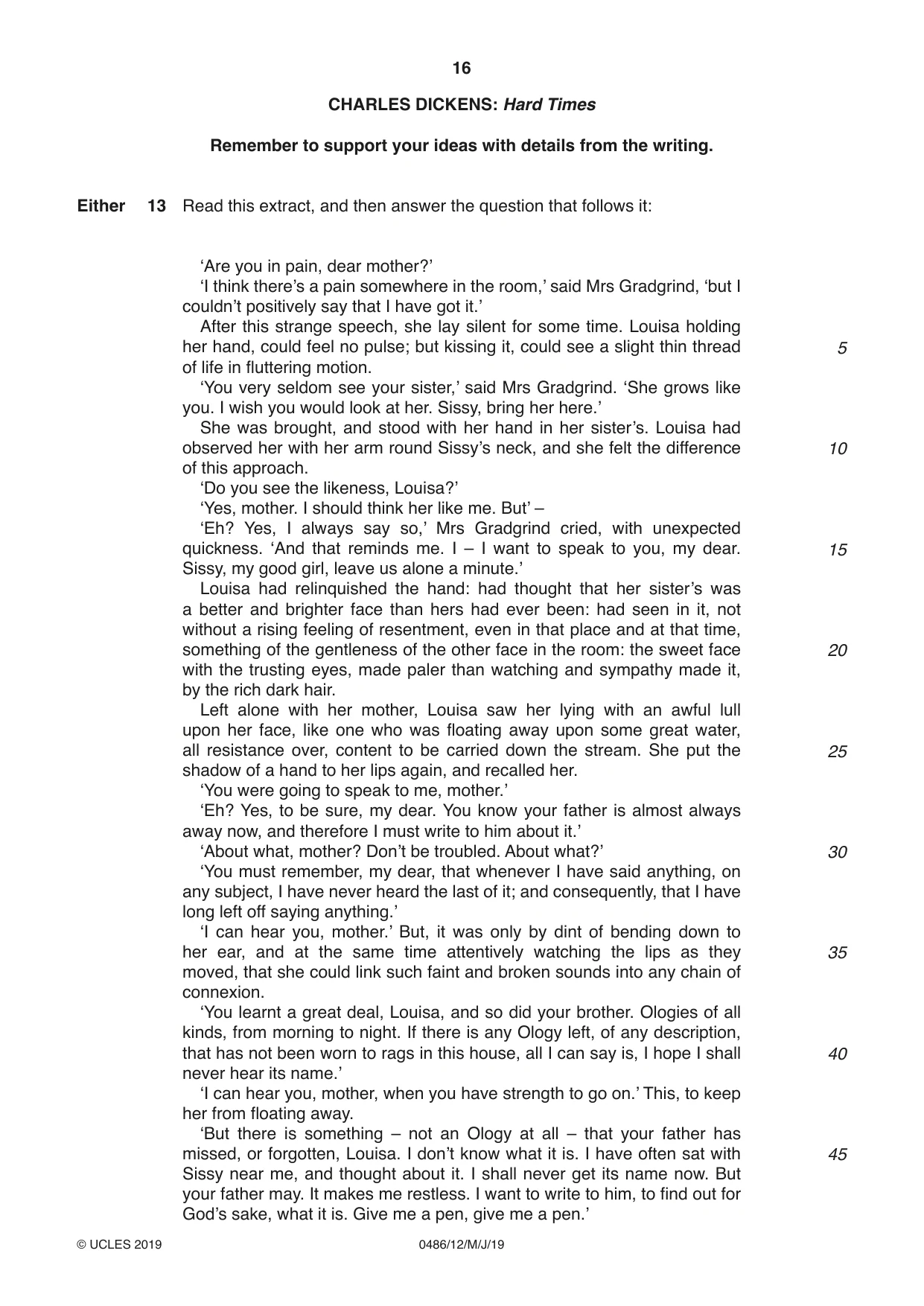Cambridge IGCSE English - Literature 0486 2019 May/June Paper 1 · Variant 2 question paper, page 16 of 28