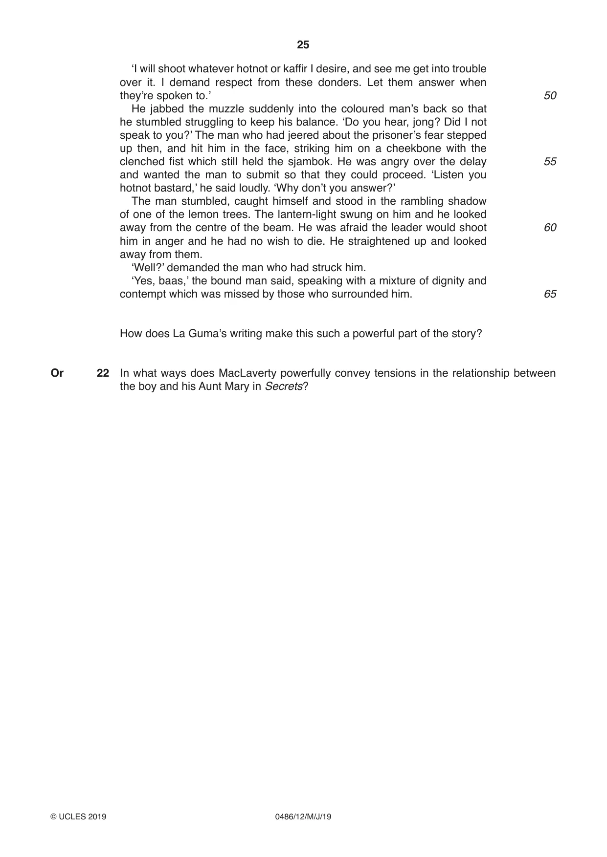 Cambridge IGCSE English - Literature 0486 2019 May/June Paper 1 · Variant 2 question paper, page 25 of 28
