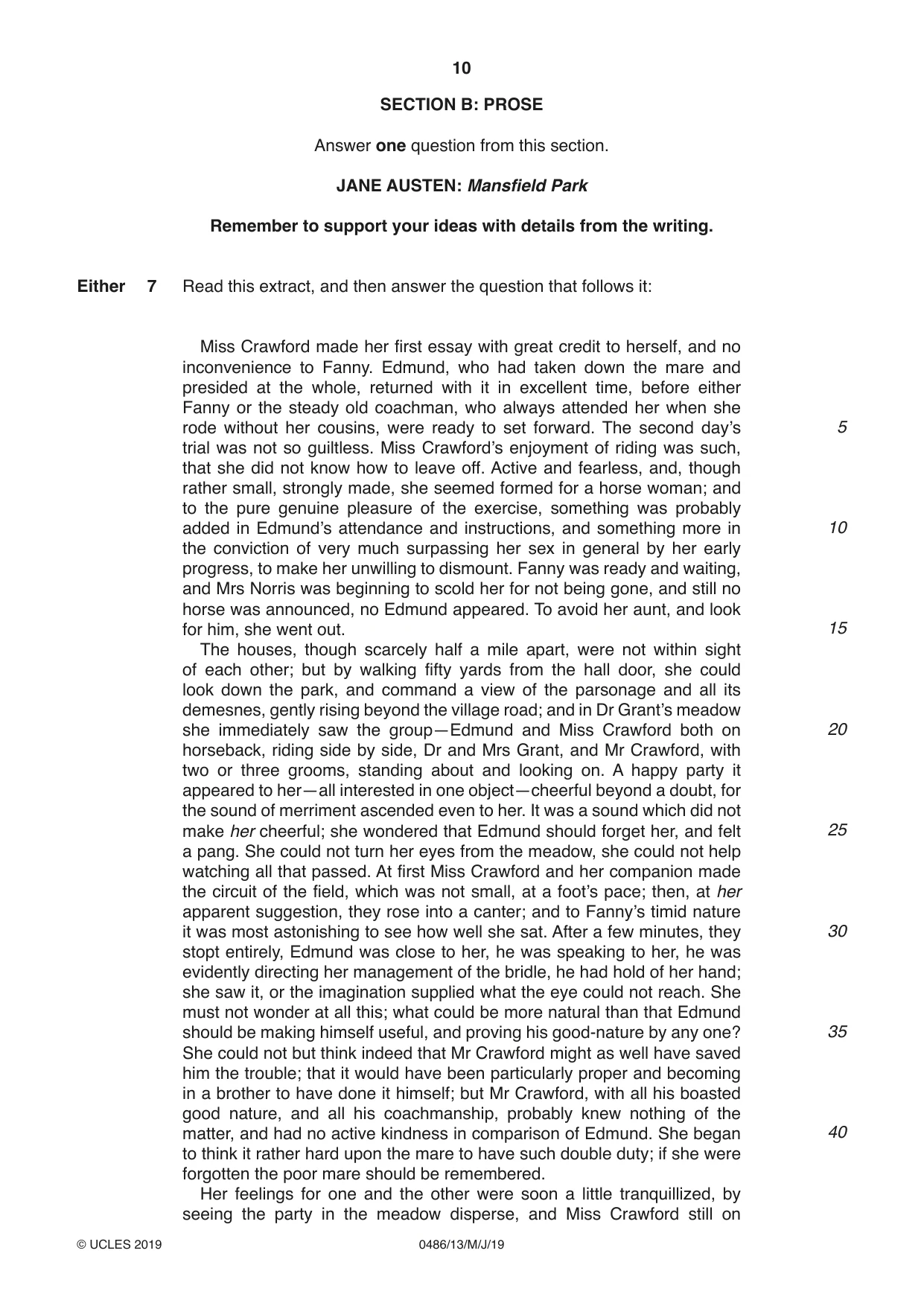 Cambridge IGCSE English - Literature 0486 2019 May/June Paper 1 · Variant 3 question paper, page 10 of 28