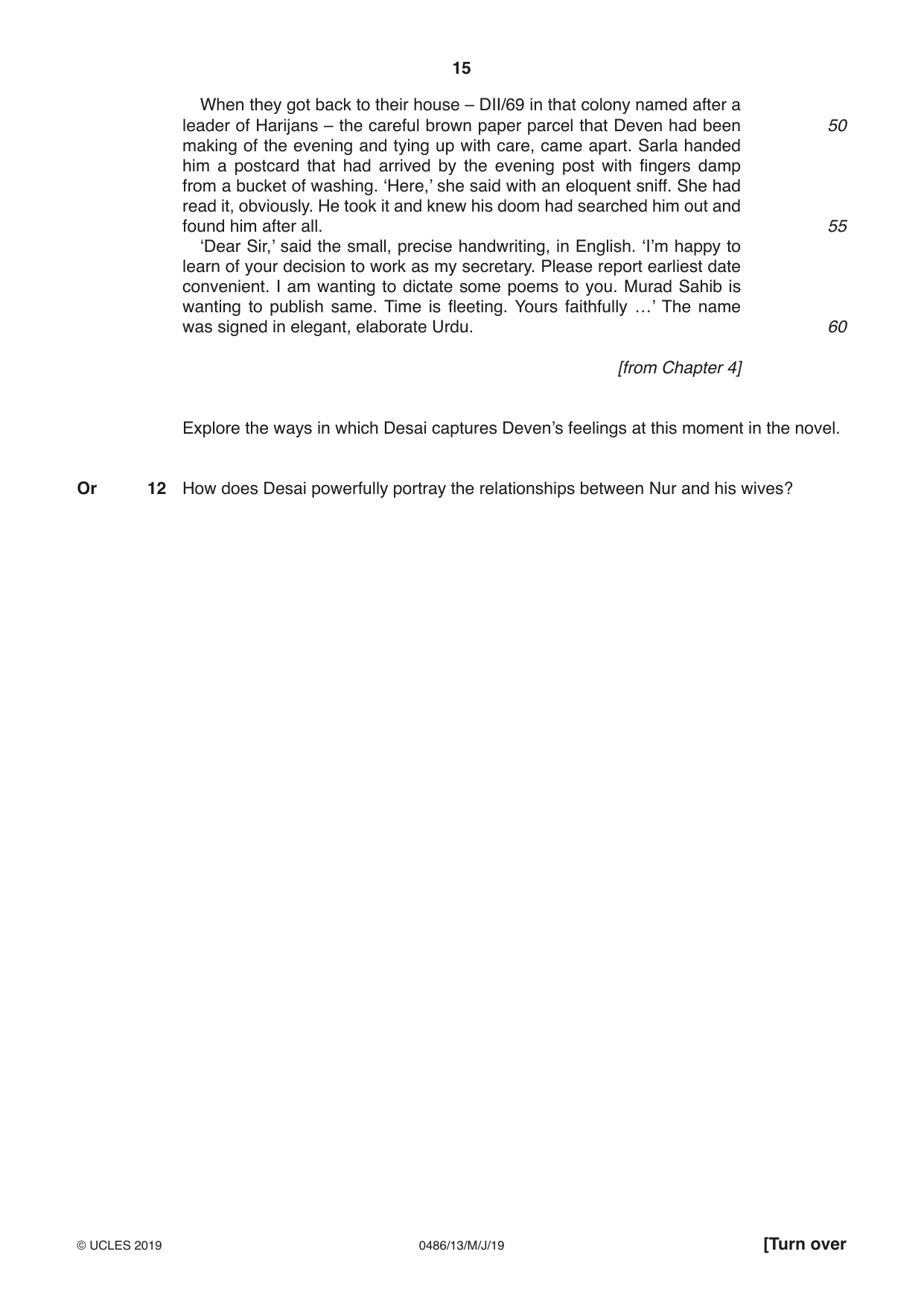 Cambridge IGCSE English - Literature 0486 2019 May/June Paper 1 · Variant 3 question paper, page 15 of 28