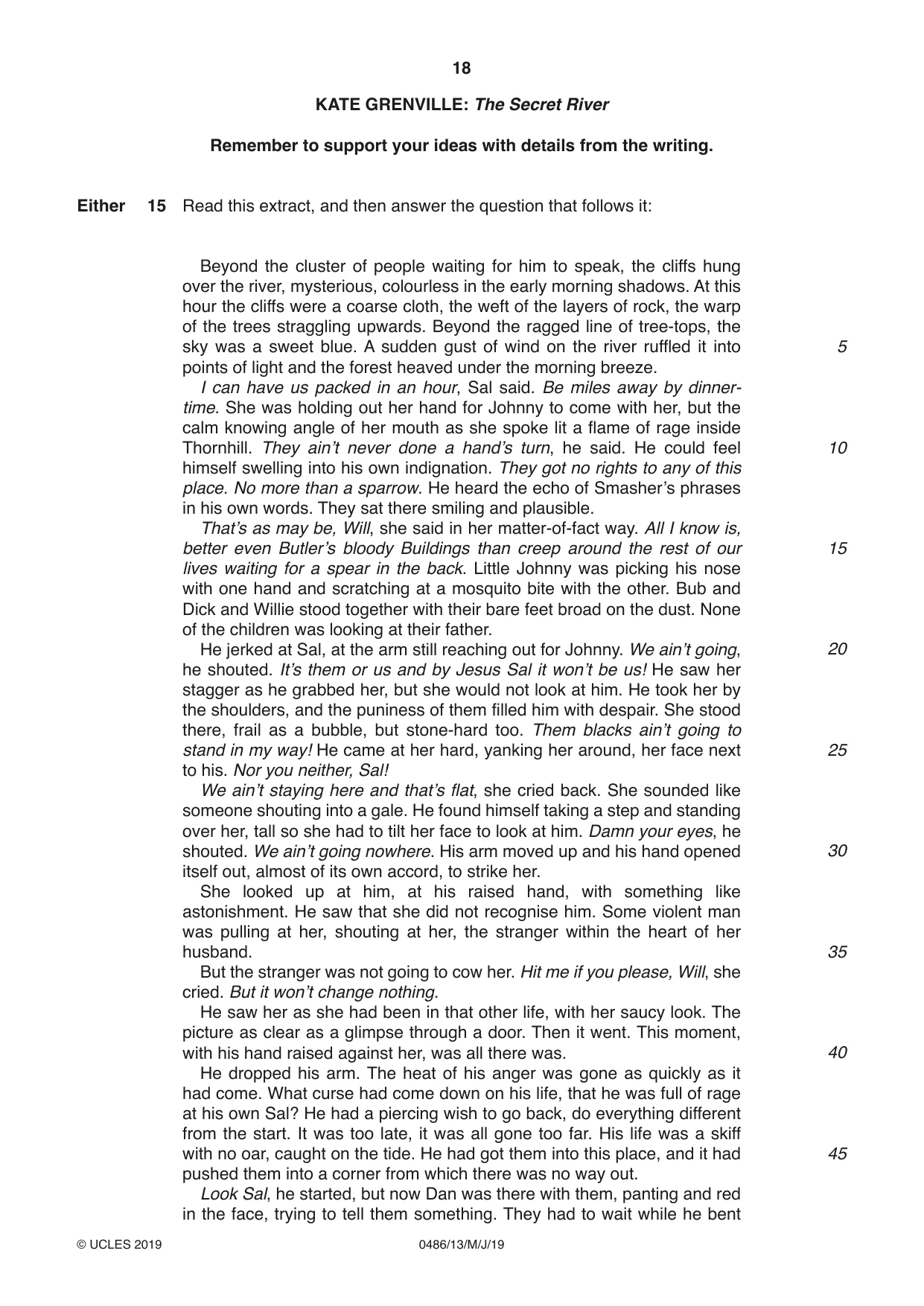 Cambridge IGCSE English - Literature 0486 2019 May/June Paper 1 · Variant 3 question paper, page 18 of 28