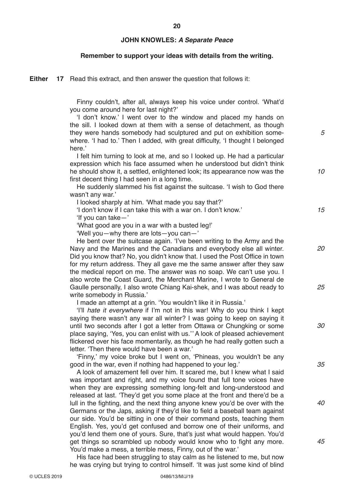 Cambridge IGCSE English - Literature 0486 2019 May/June Paper 1 · Variant 3 question paper, page 20 of 28