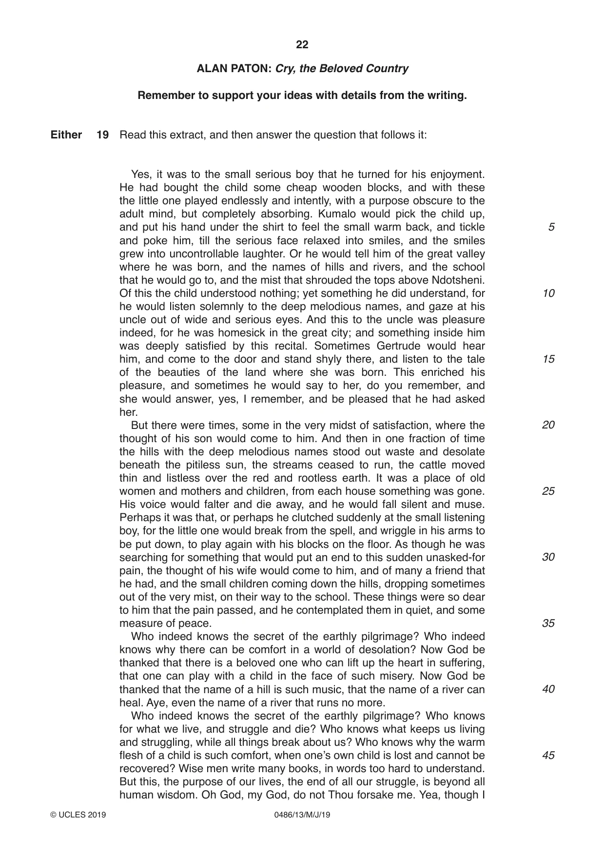 Cambridge IGCSE English - Literature 0486 2019 May/June Paper 1 · Variant 3 question paper, page 22 of 28