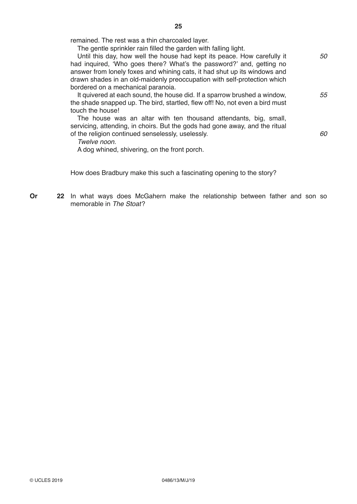Cambridge IGCSE English - Literature 0486 2019 May/June Paper 1 · Variant 3 question paper, page 25 of 28