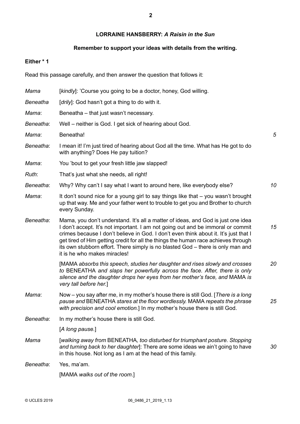 Cambridge IGCSE English - Literature 0486 2019 May/June Paper 2 · Variant 1 question paper, page 2 of 12