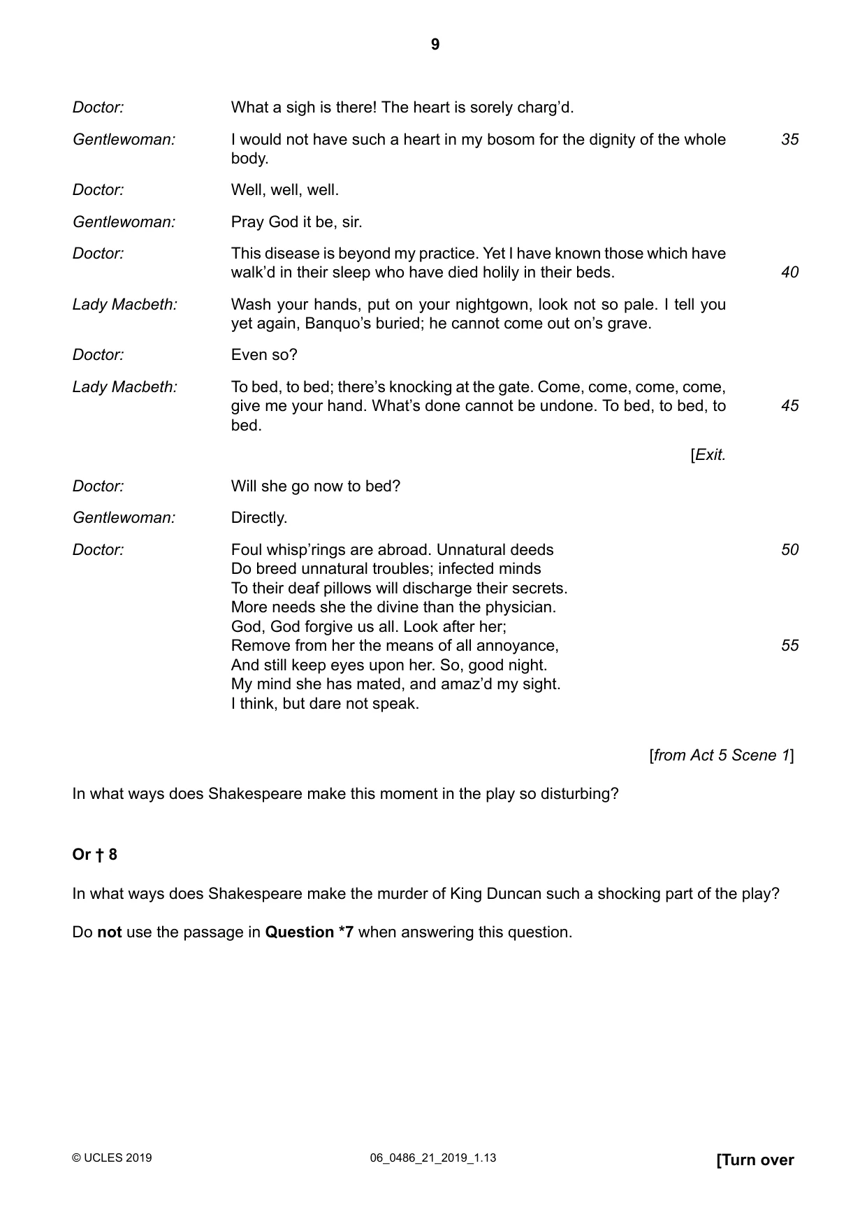 Cambridge IGCSE English - Literature 0486 2019 May/June Paper 2 · Variant 1 question paper, page 9 of 12