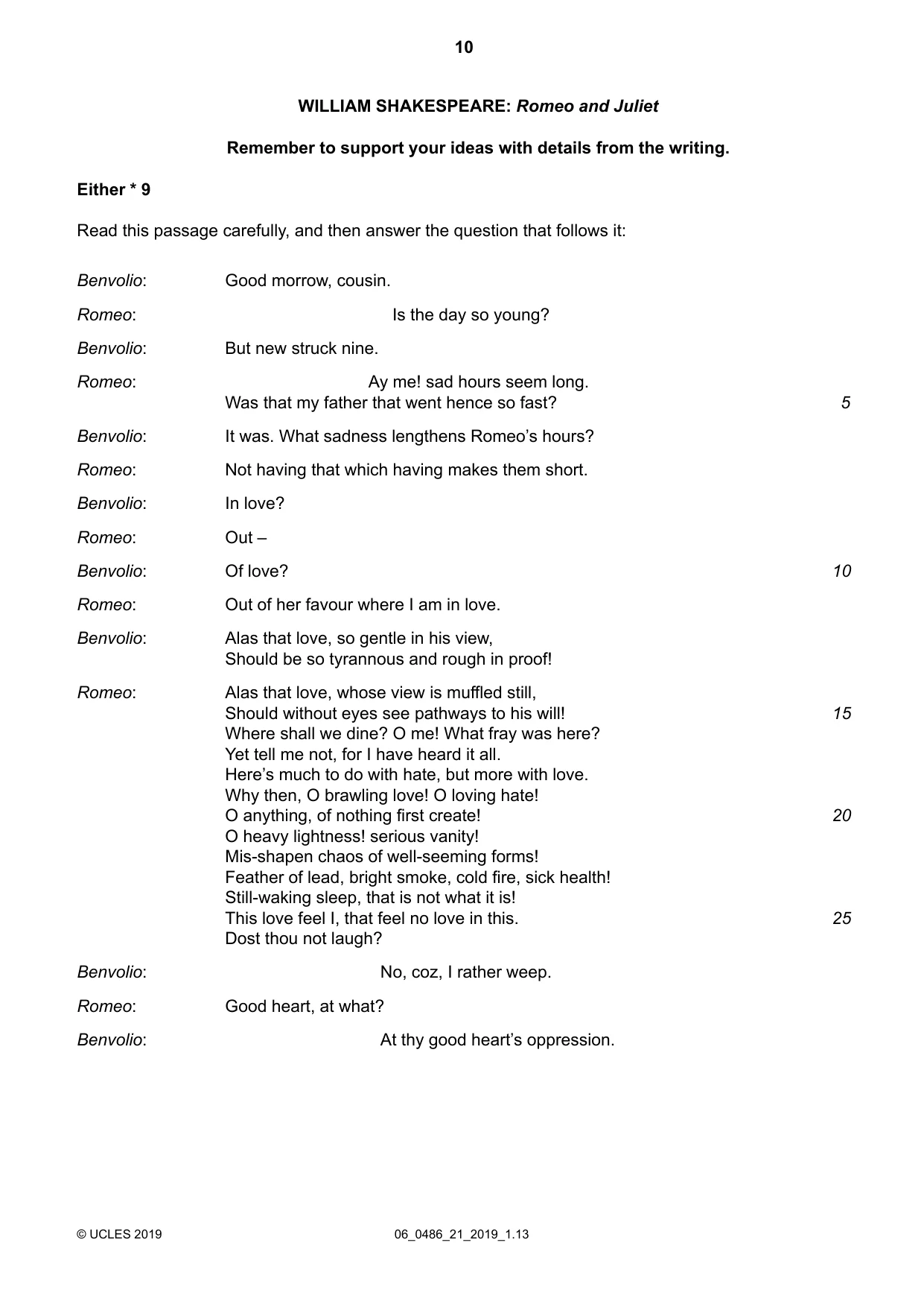 Cambridge IGCSE English - Literature 0486 2019 May/June Paper 2 · Variant 1 question paper, page 10 of 12