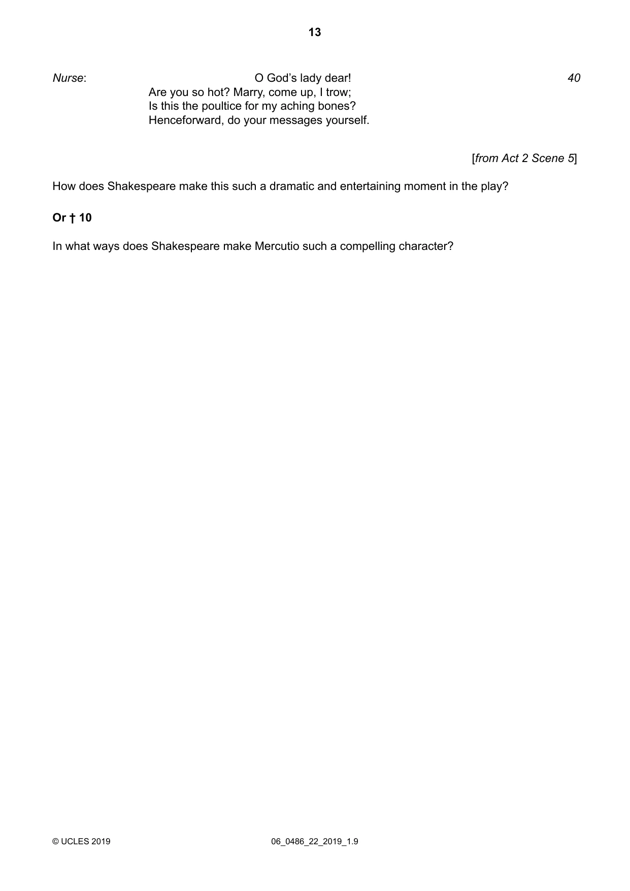 Cambridge IGCSE English - Literature 0486 2019 May/June Paper 2 · Variant 2 question paper, page 13 of 16
