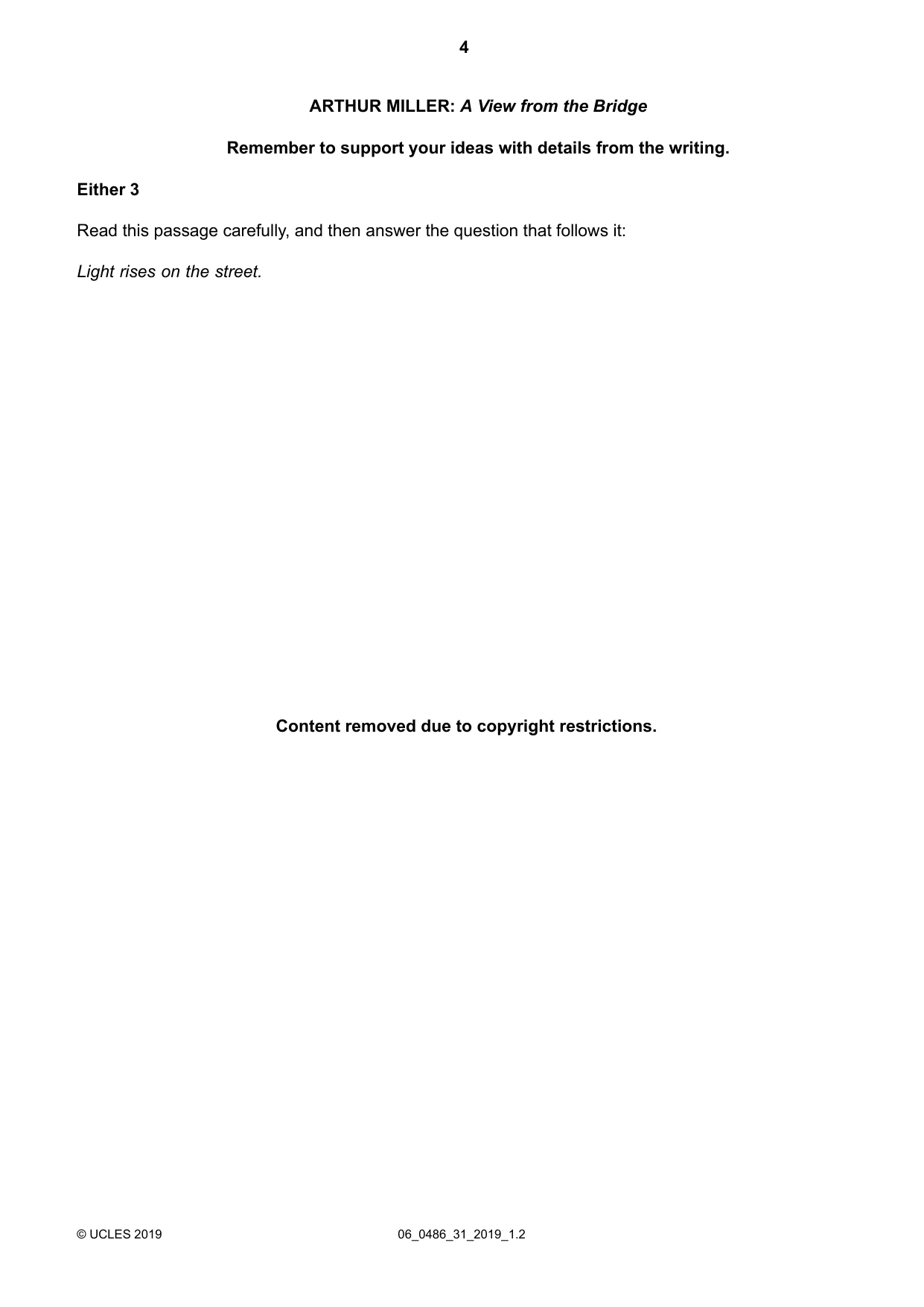 Cambridge IGCSE English - Literature 0486 2019 May/June Paper 3 · Variant 1 question paper, page 4 of 12