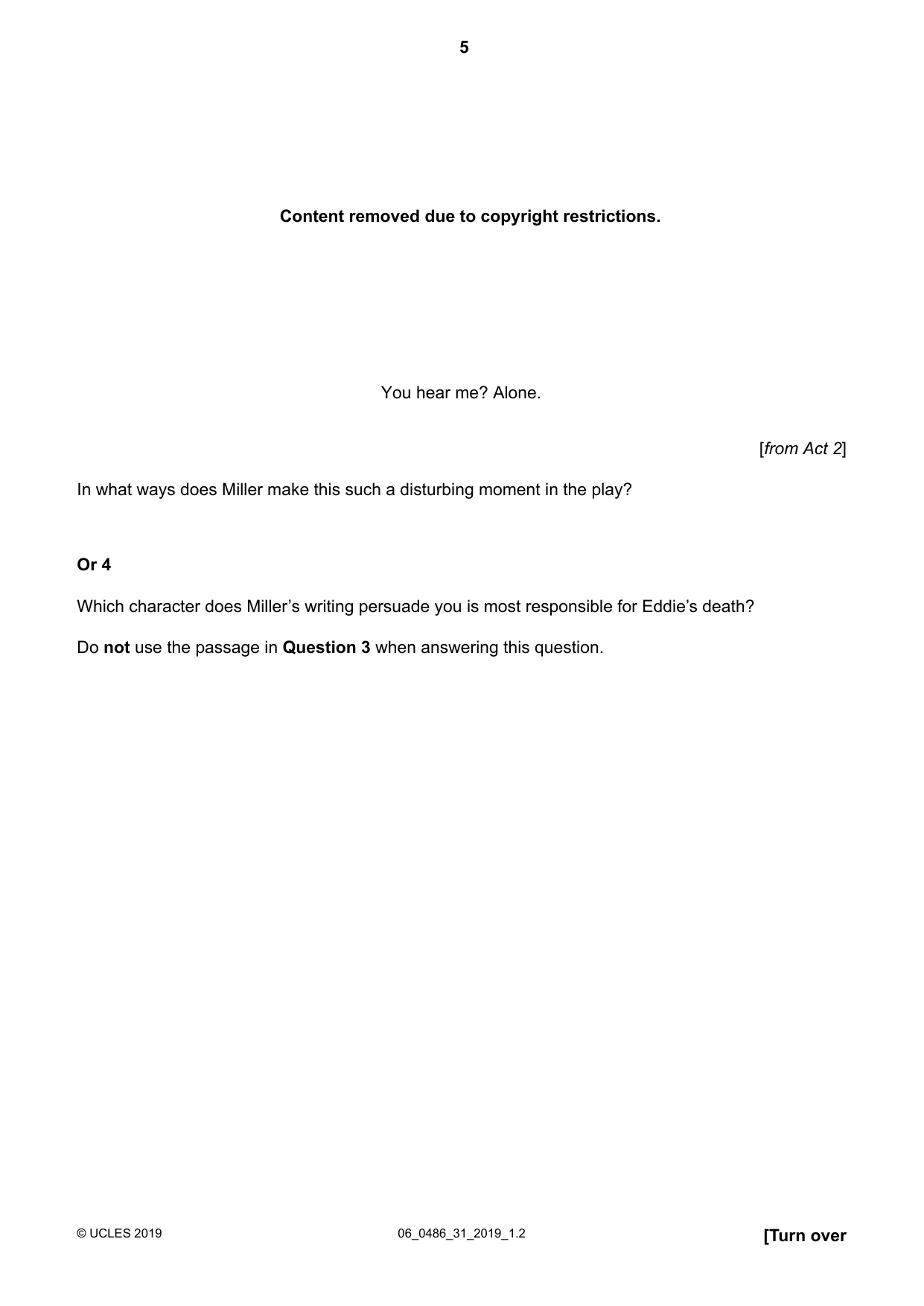 Cambridge IGCSE English - Literature 0486 2019 May/June Paper 3 · Variant 1 question paper, page 5 of 12