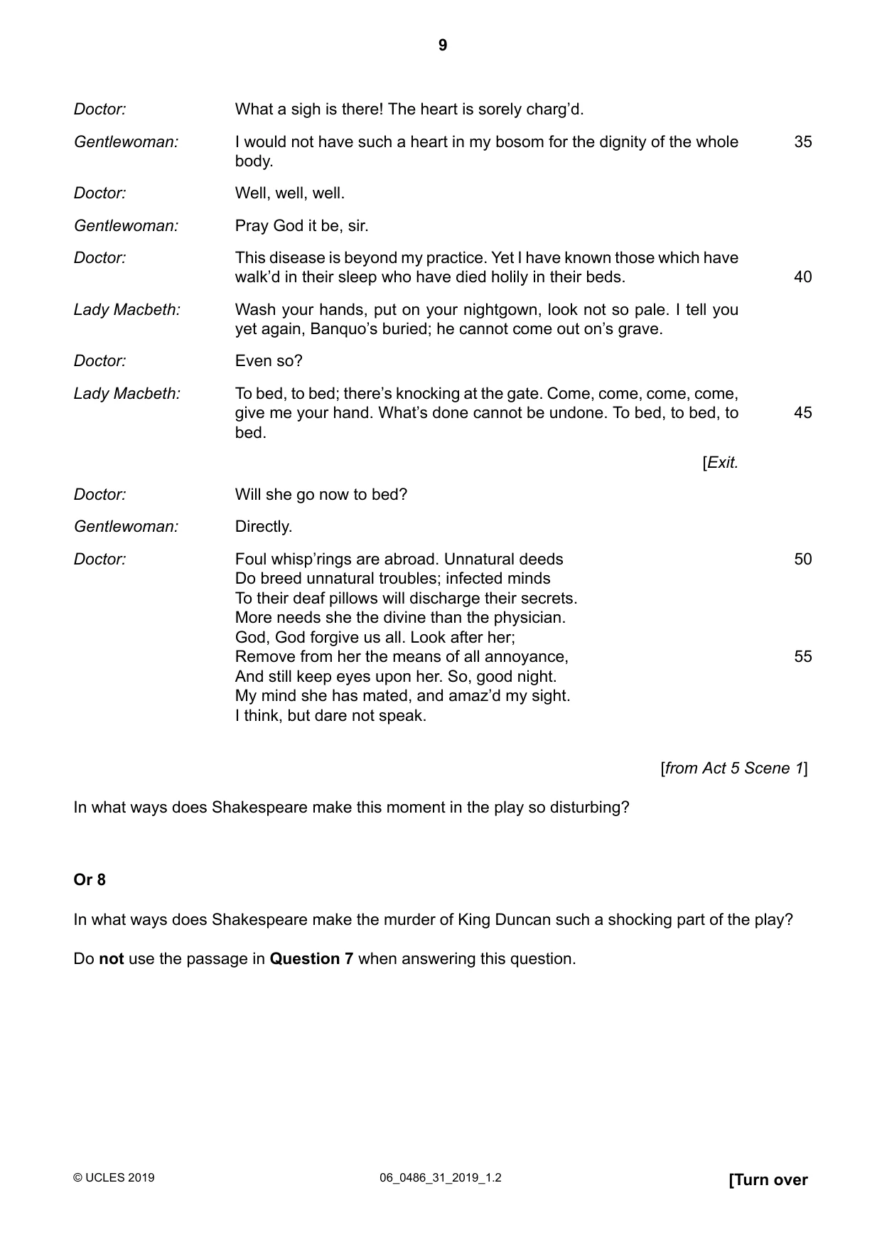 Cambridge IGCSE English - Literature 0486 2019 May/June Paper 3 · Variant 1 question paper, page 9 of 12