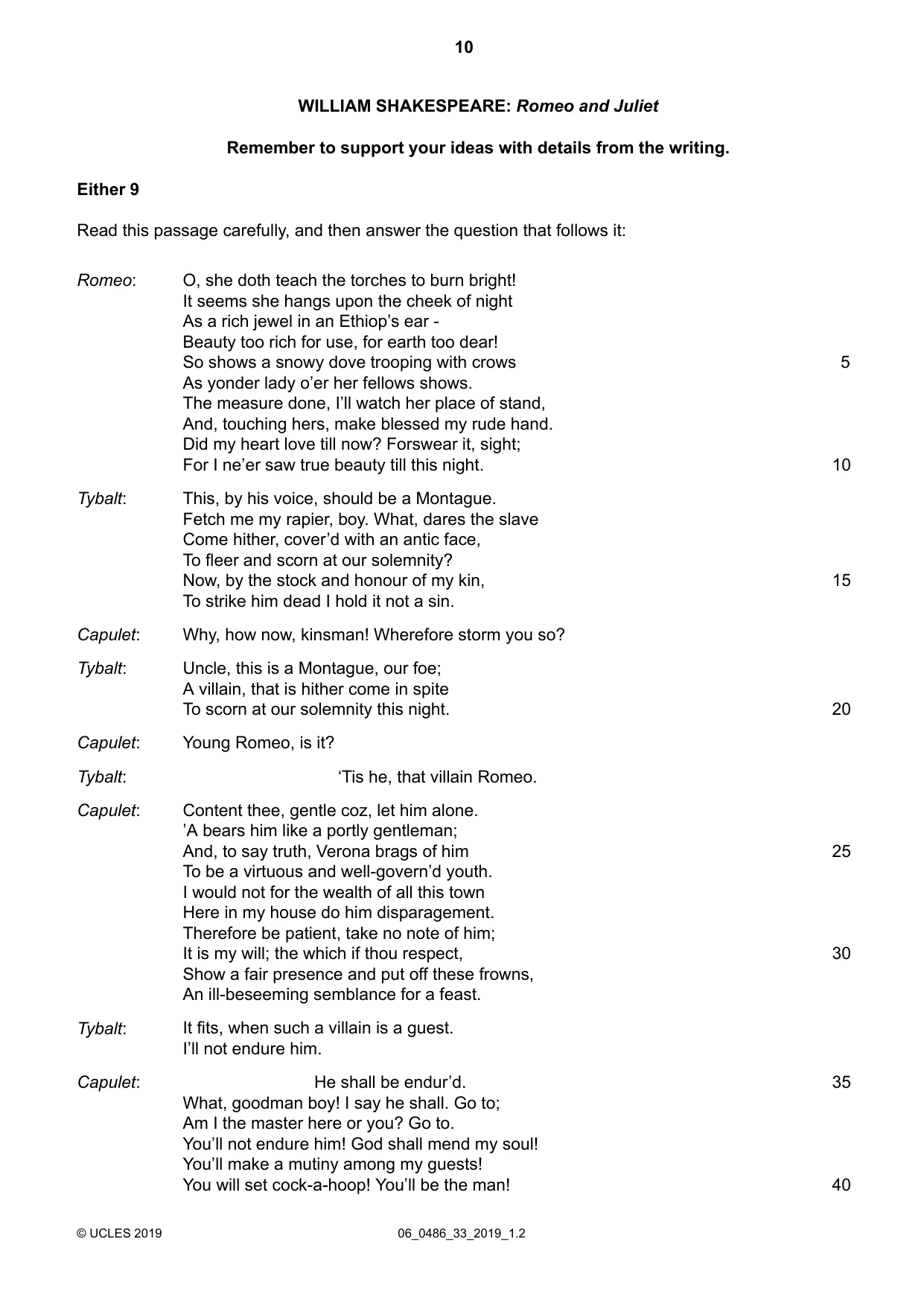 Cambridge IGCSE English - Literature 0486 2019 May/June Paper 3 · Variant 3 question paper, page 10 of 12