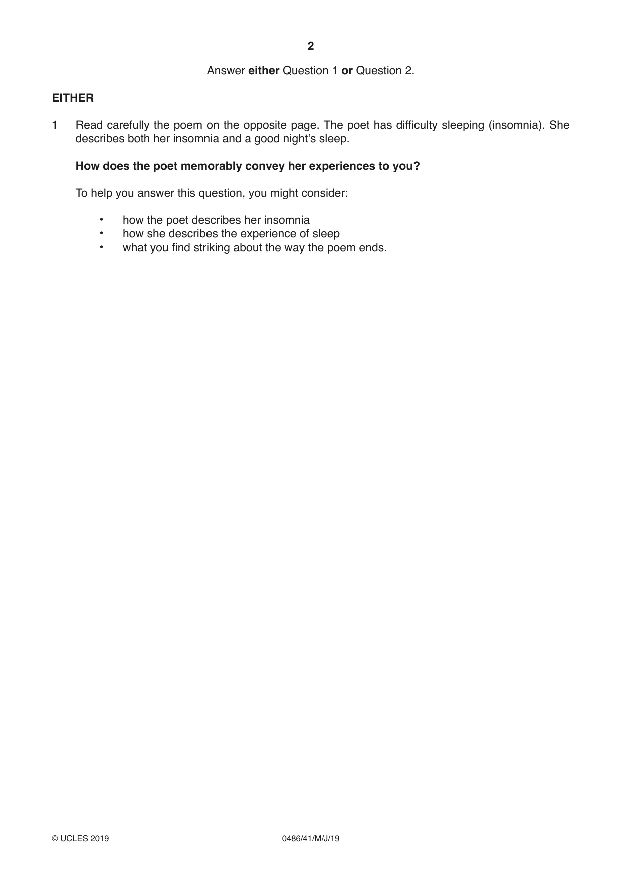 Cambridge IGCSE English - Literature 0486 2019 May/June Paper 4 · Variant 1 question paper, page 2 of 8