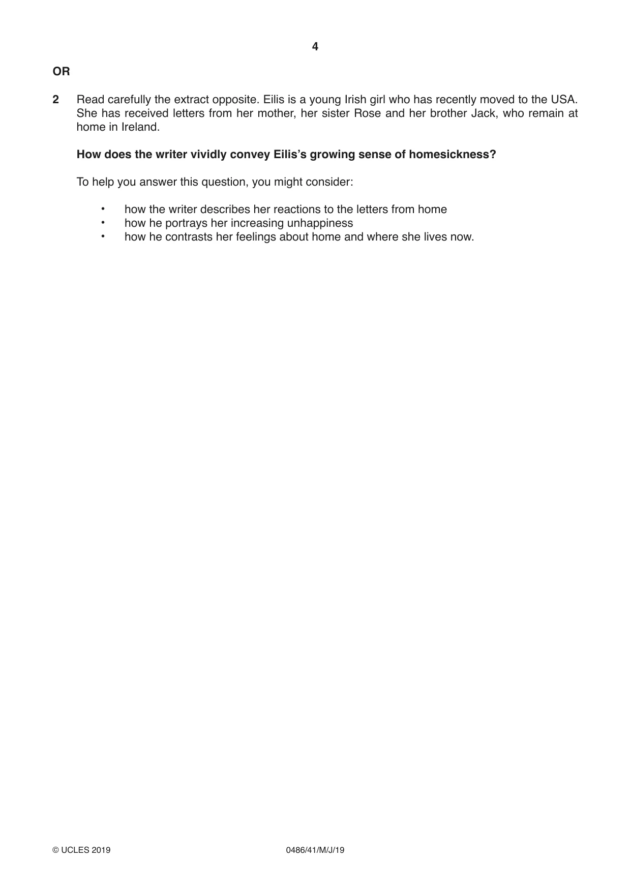Cambridge IGCSE English - Literature 0486 2019 May/June Paper 4 · Variant 1 question paper, page 4 of 8