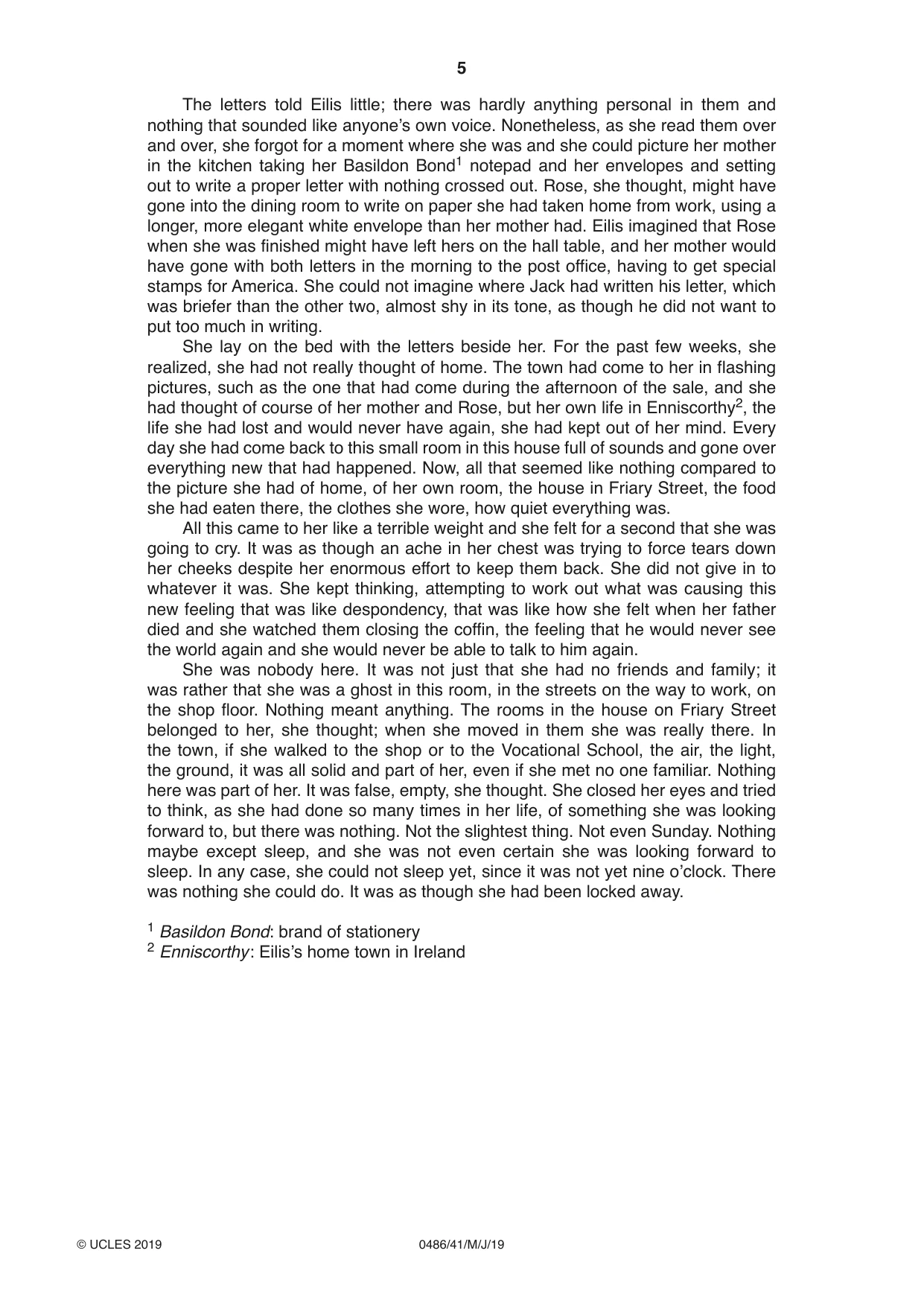 Cambridge IGCSE English - Literature 0486 2019 May/June Paper 4 · Variant 1 question paper, page 5 of 8