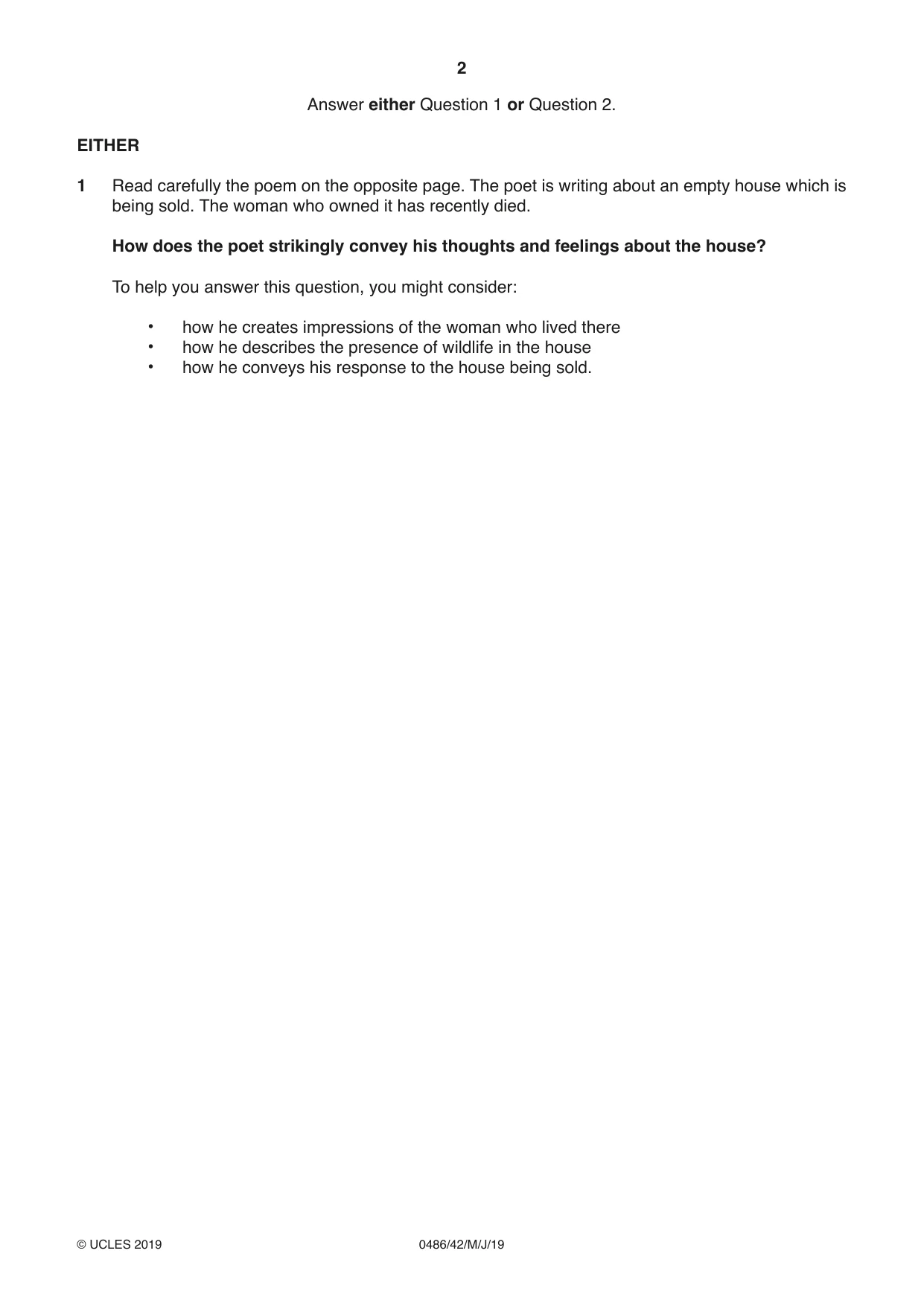 Cambridge IGCSE English - Literature 0486 2019 May/June Paper 4 · Variant 2 question paper, page 2 of 8