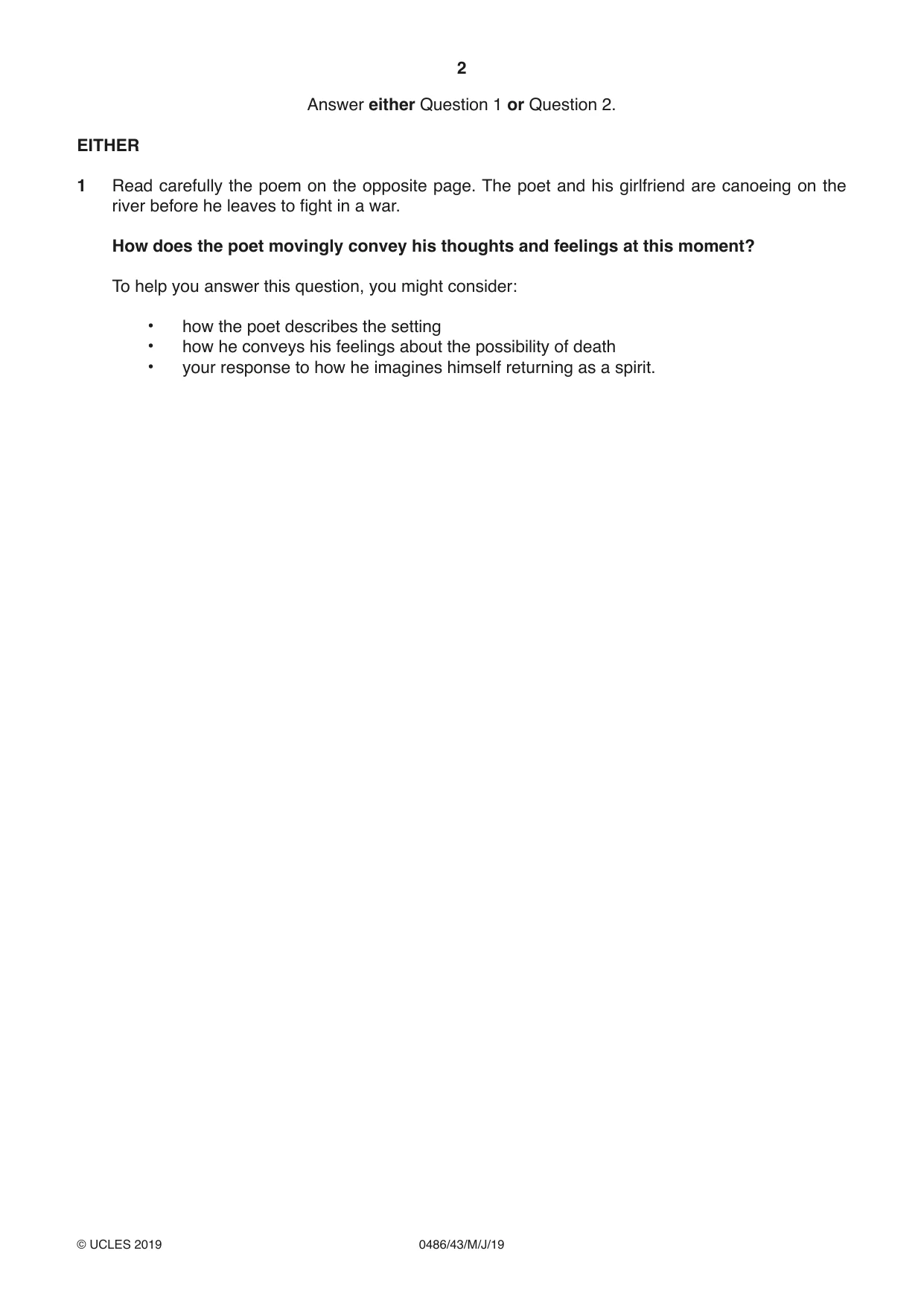 Cambridge IGCSE English - Literature 0486 2019 May/June Paper 4 · Variant 3 question paper, page 2 of 8