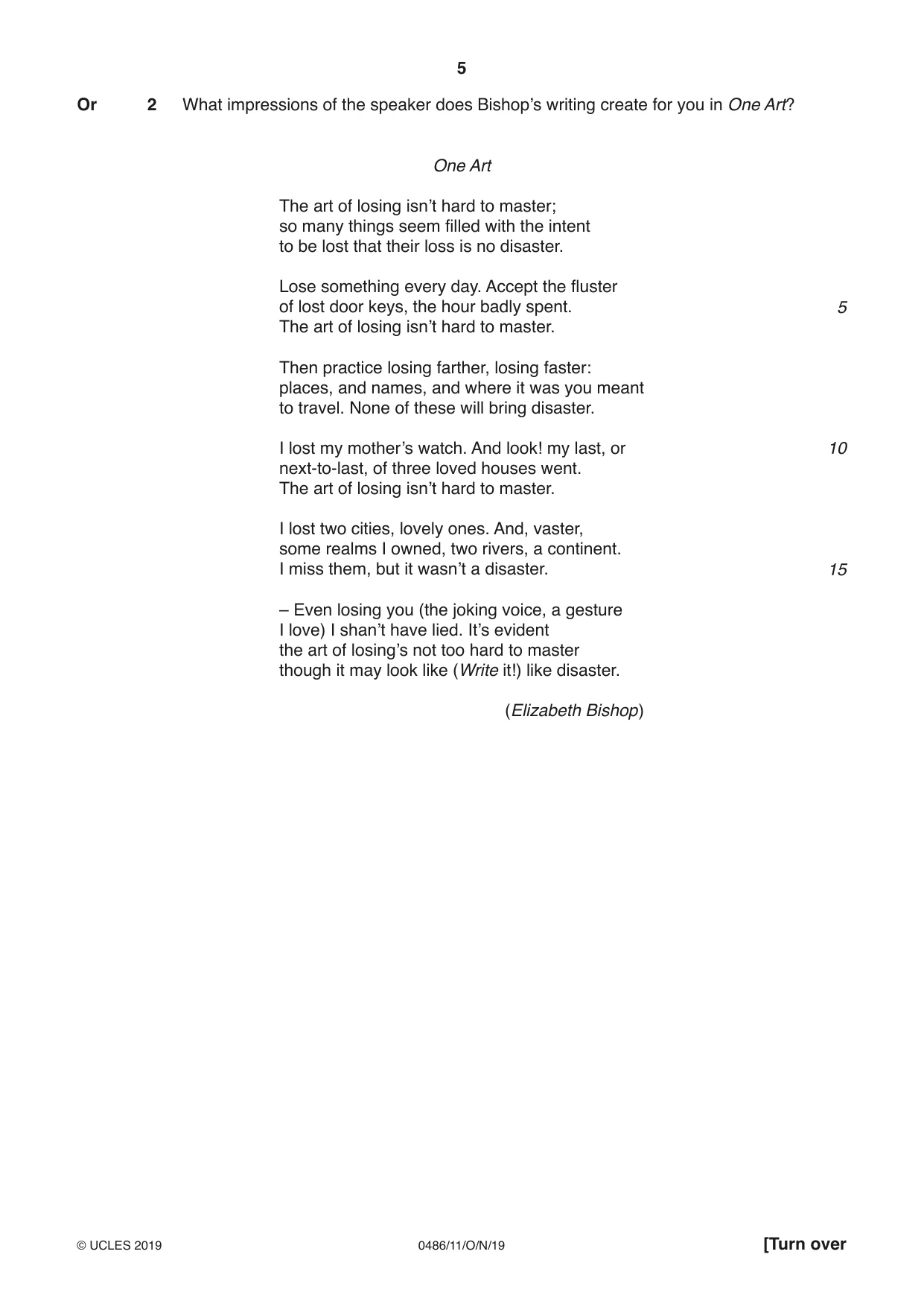 Cambridge IGCSE English - Literature 0486 2019 Oct/Nov Paper 1 · Variant 1 question paper, page 5 of 28