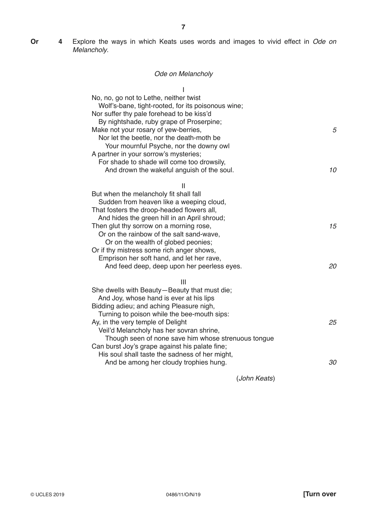 Cambridge IGCSE English - Literature 0486 2019 Oct/Nov Paper 1 · Variant 1 question paper, page 7 of 28