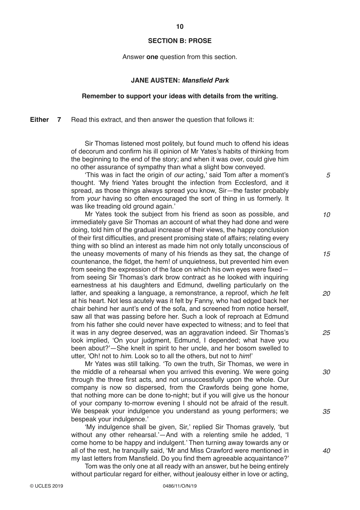 Cambridge IGCSE English - Literature 0486 2019 Oct/Nov Paper 1 · Variant 1 question paper, page 10 of 28