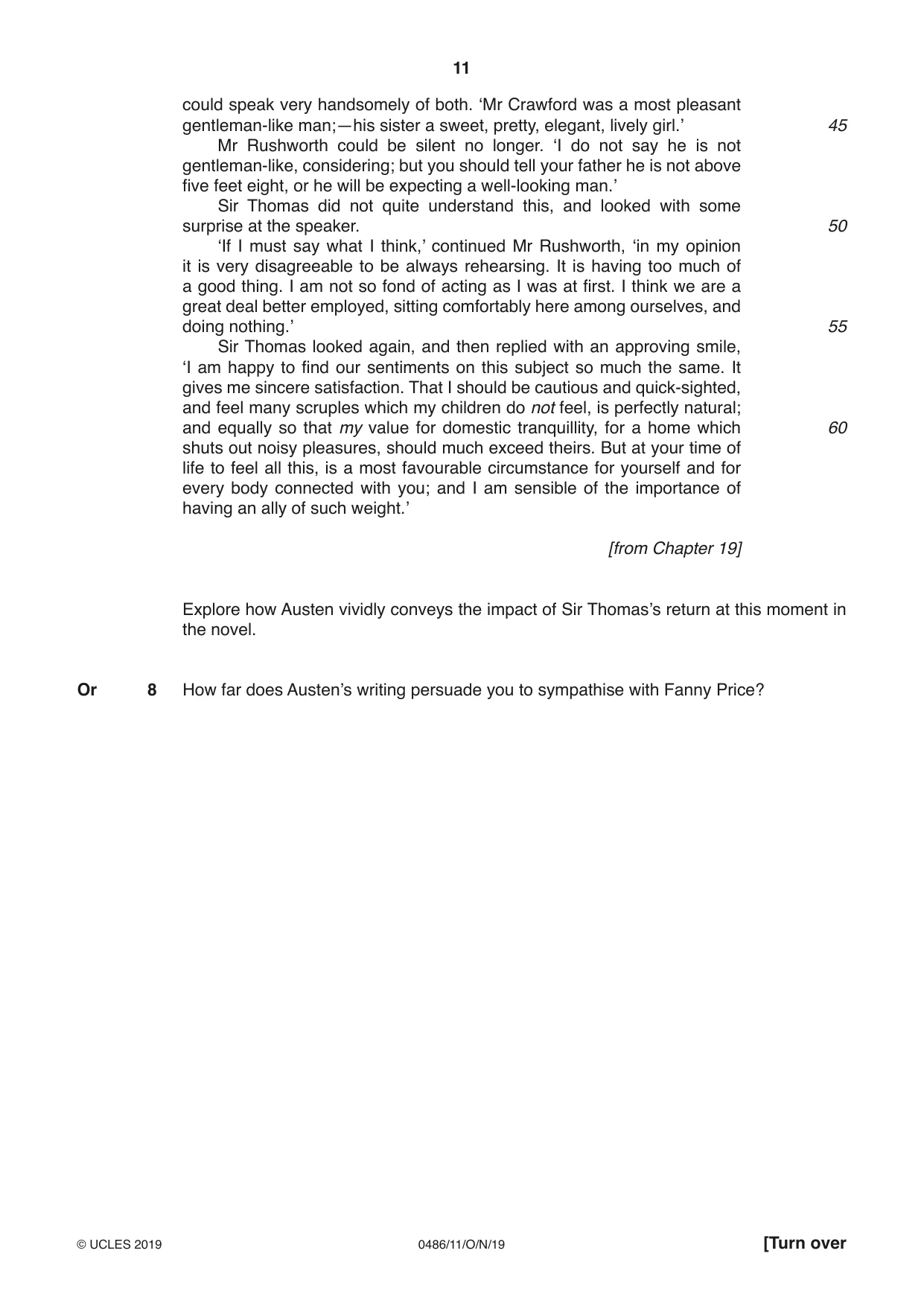 Cambridge IGCSE English - Literature 0486 2019 Oct/Nov Paper 1 · Variant 1 question paper, page 11 of 28