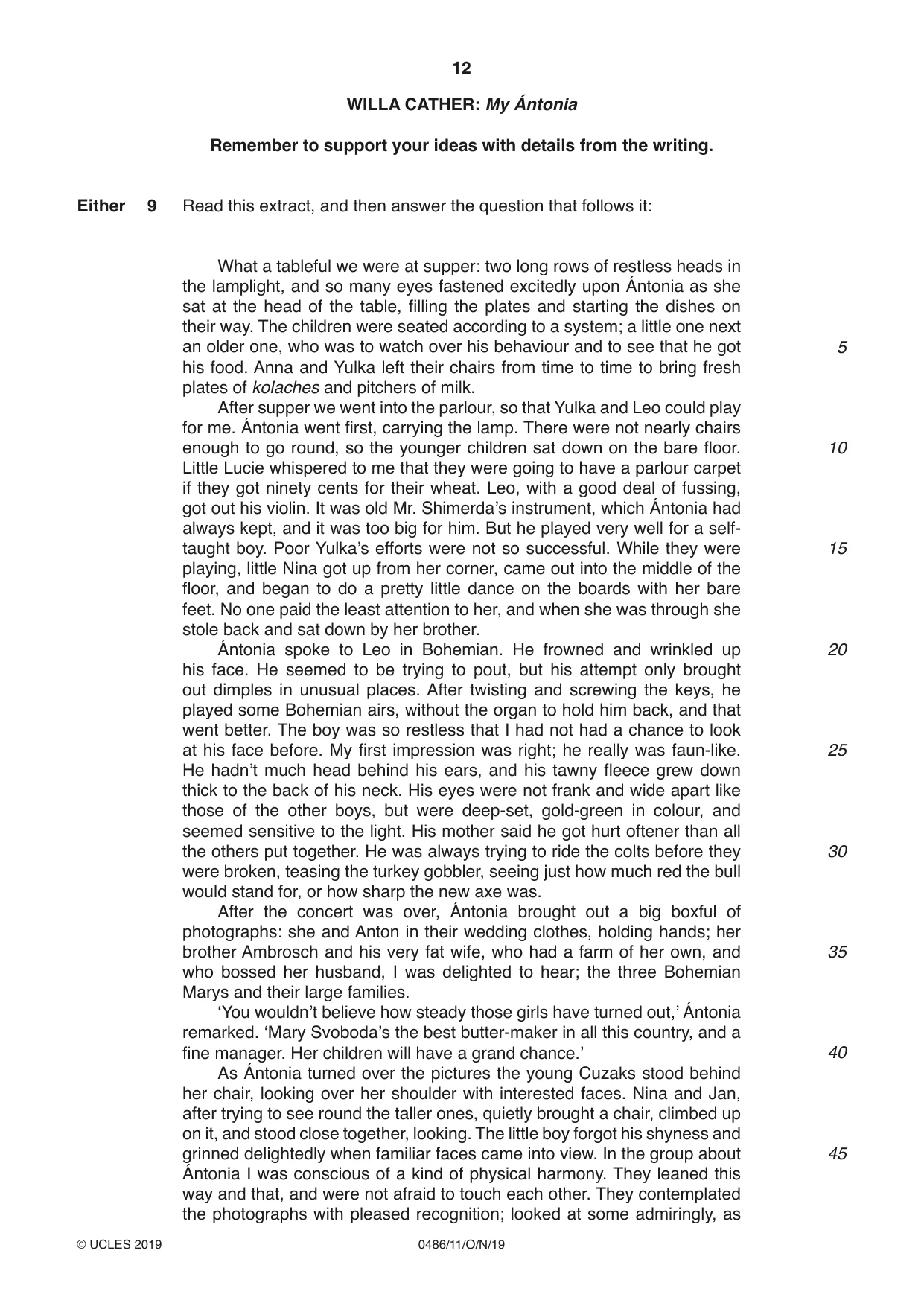 Cambridge IGCSE English - Literature 0486 2019 Oct/Nov Paper 1 · Variant 1 question paper, page 12 of 28
