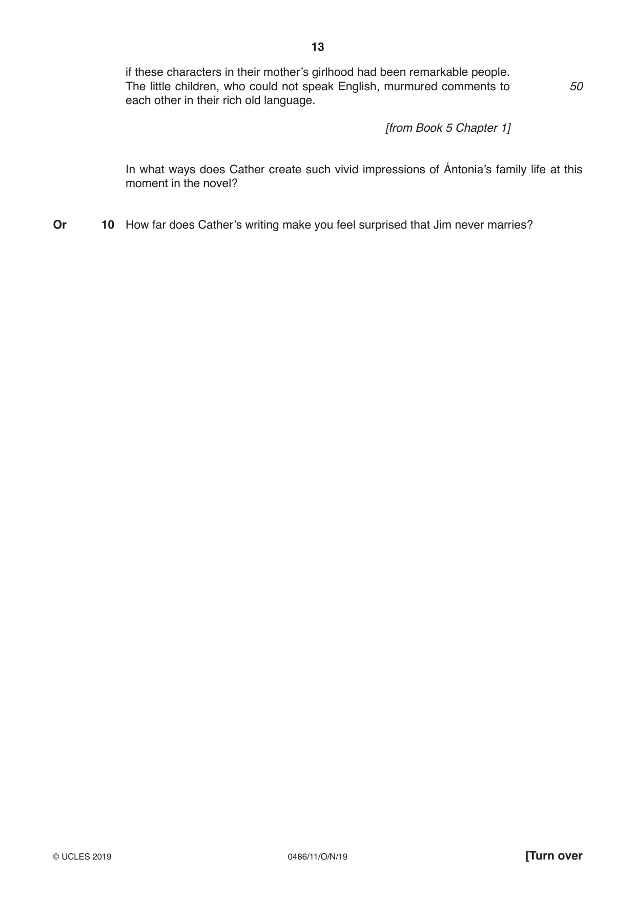 Cambridge IGCSE English - Literature 0486 2019 Oct/Nov Paper 1 · Variant 1 question paper, page 13 of 28