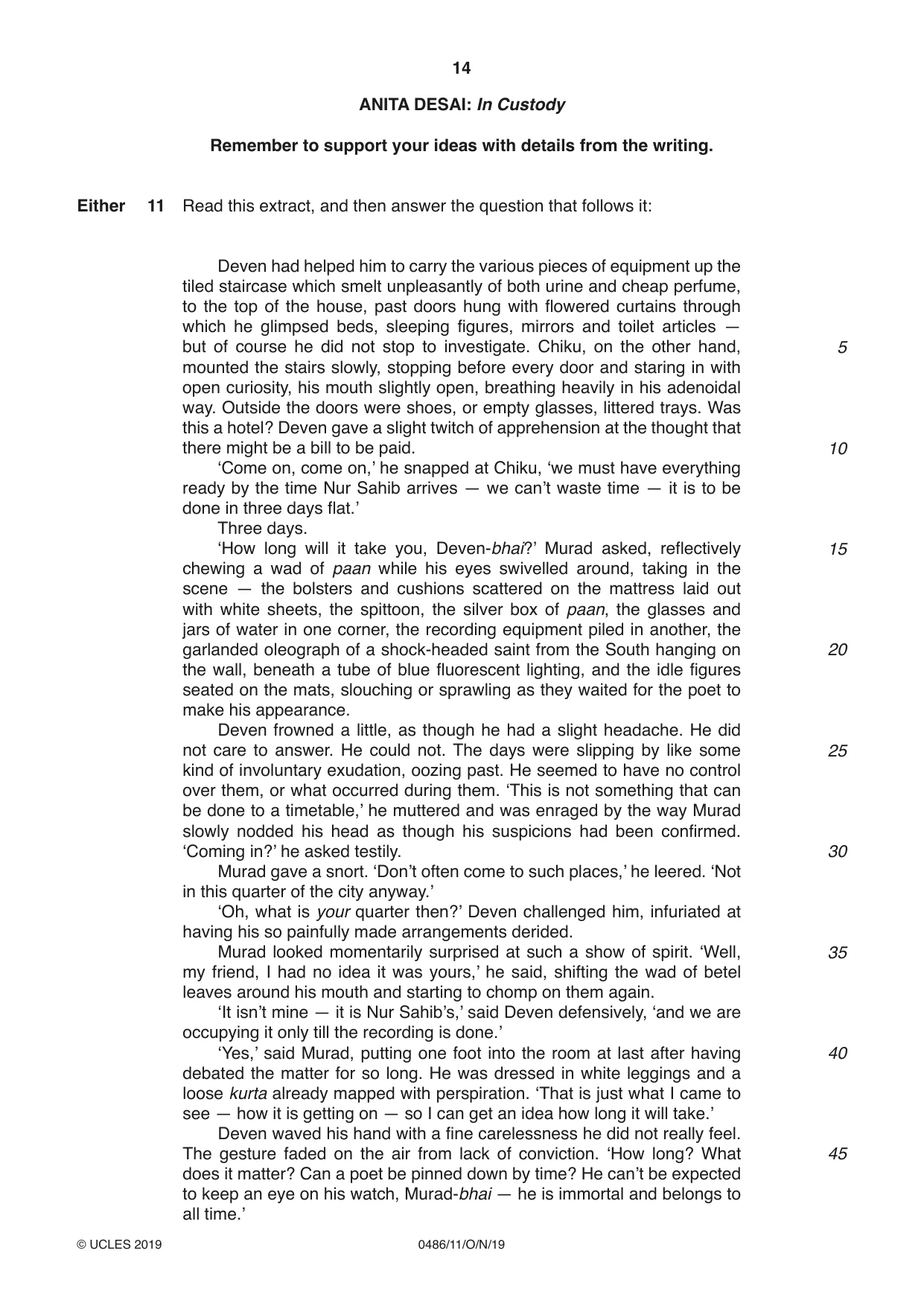 Cambridge IGCSE English - Literature 0486 2019 Oct/Nov Paper 1 · Variant 1 question paper, page 14 of 28
