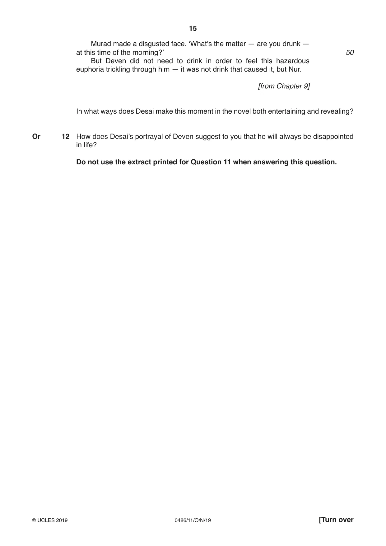 Cambridge IGCSE English - Literature 0486 2019 Oct/Nov Paper 1 · Variant 1 question paper, page 15 of 28
