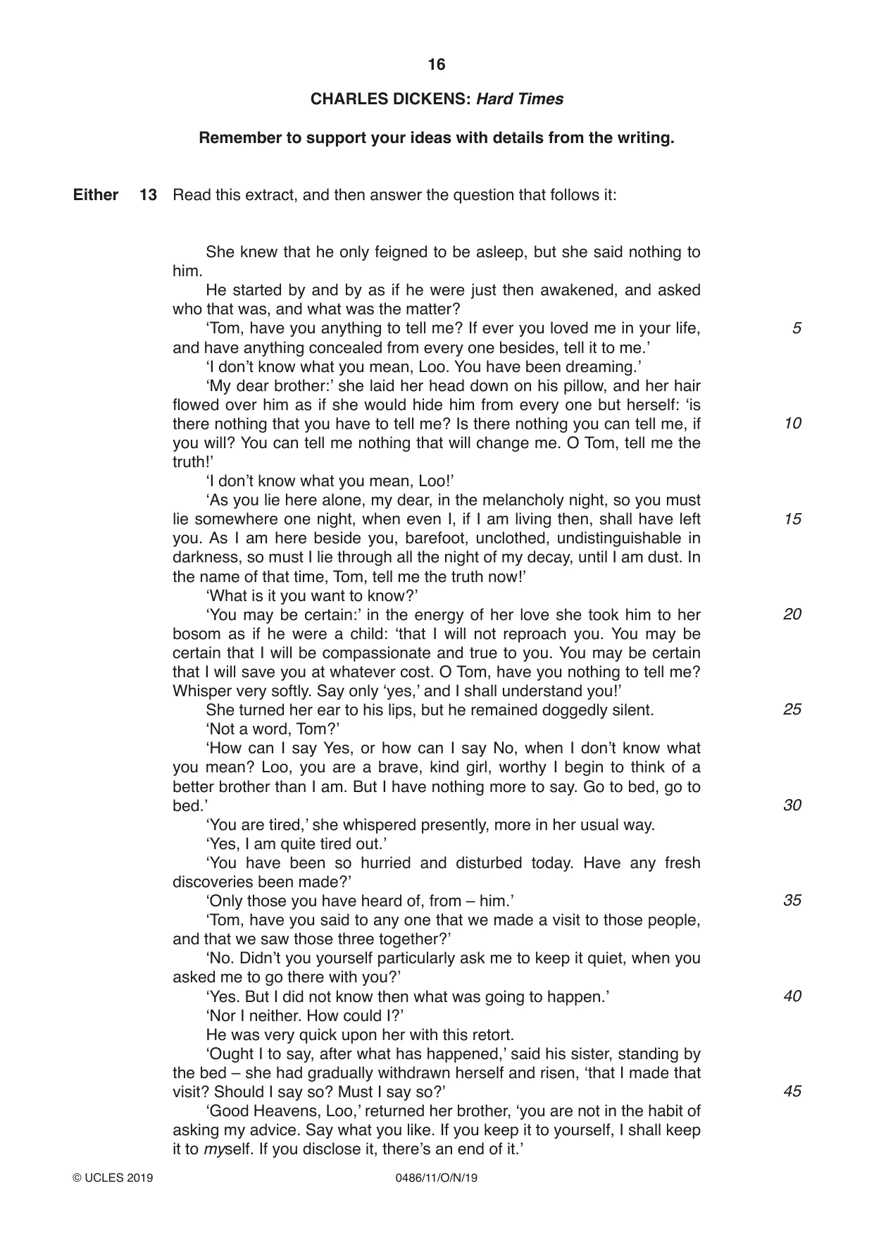 Cambridge IGCSE English - Literature 0486 2019 Oct/Nov Paper 1 · Variant 1 question paper, page 16 of 28