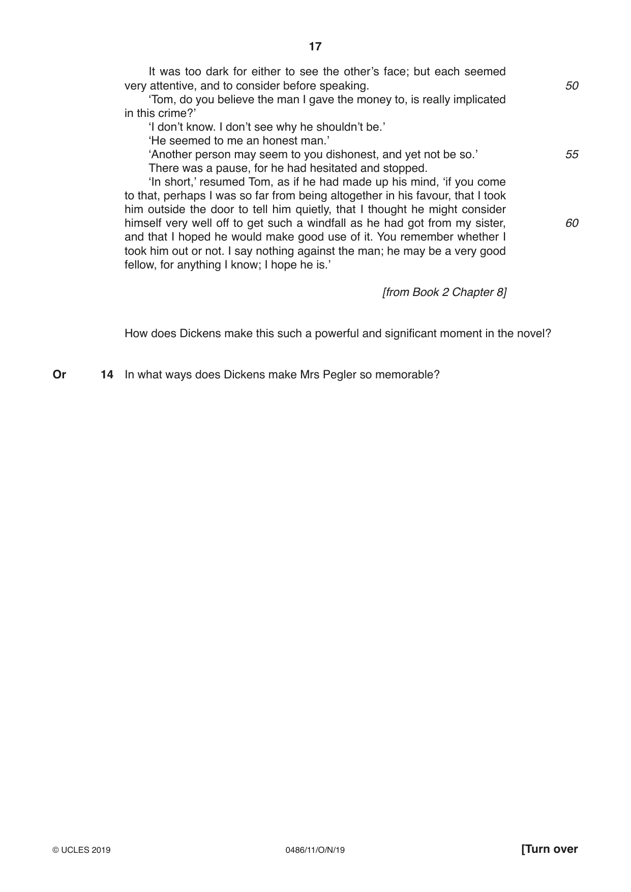 Cambridge IGCSE English - Literature 0486 2019 Oct/Nov Paper 1 · Variant 1 question paper, page 17 of 28