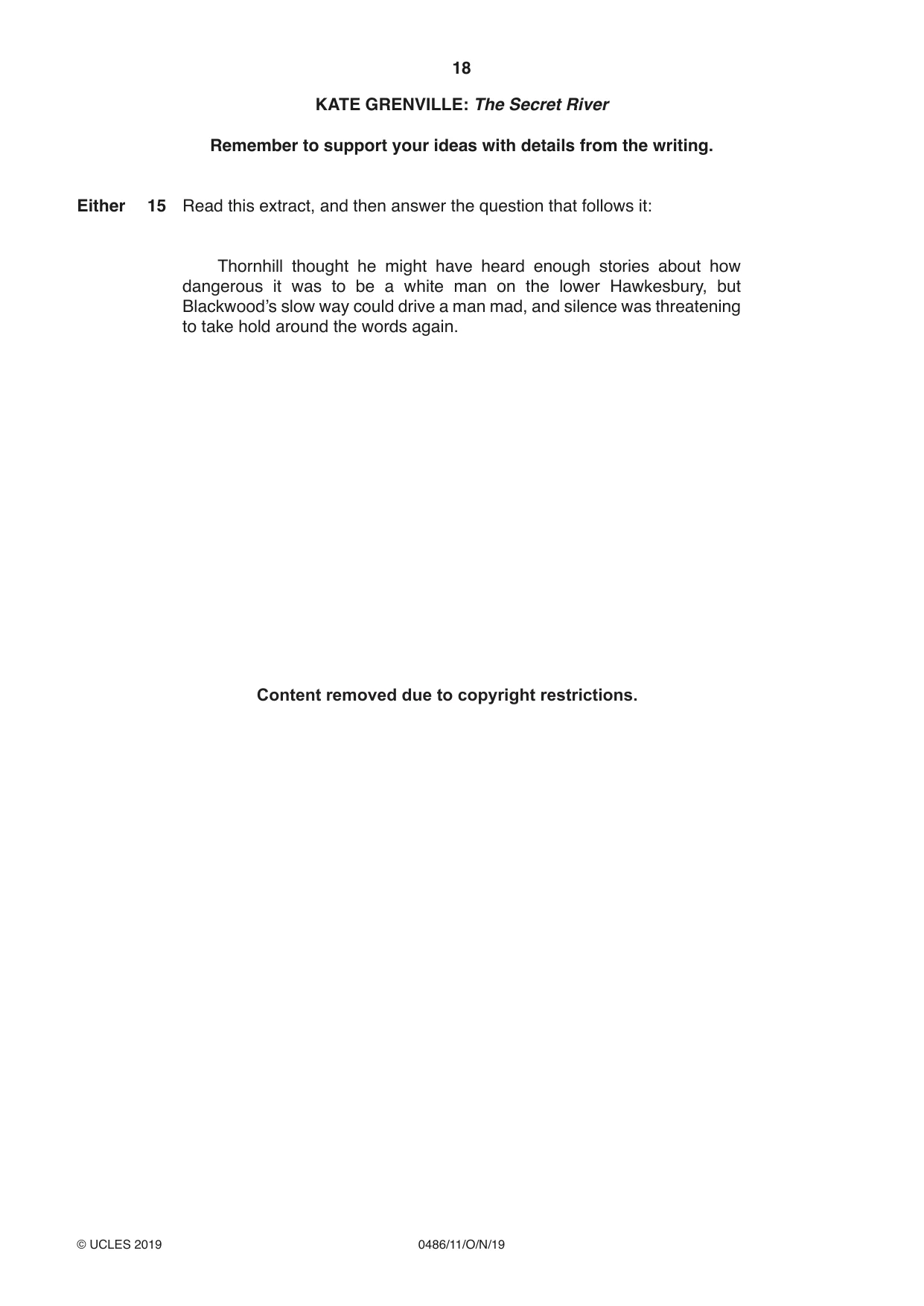 Cambridge IGCSE English - Literature 0486 2019 Oct/Nov Paper 1 · Variant 1 question paper, page 18 of 28