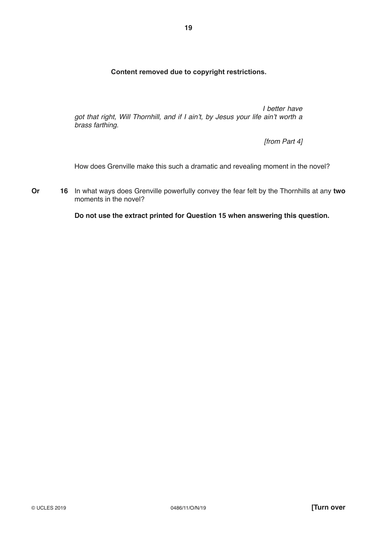 Cambridge IGCSE English - Literature 0486 2019 Oct/Nov Paper 1 · Variant 1 question paper, page 19 of 28