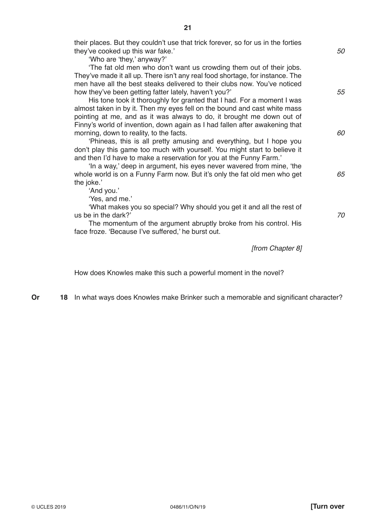Cambridge IGCSE English - Literature 0486 2019 Oct/Nov Paper 1 · Variant 1 question paper, page 21 of 28